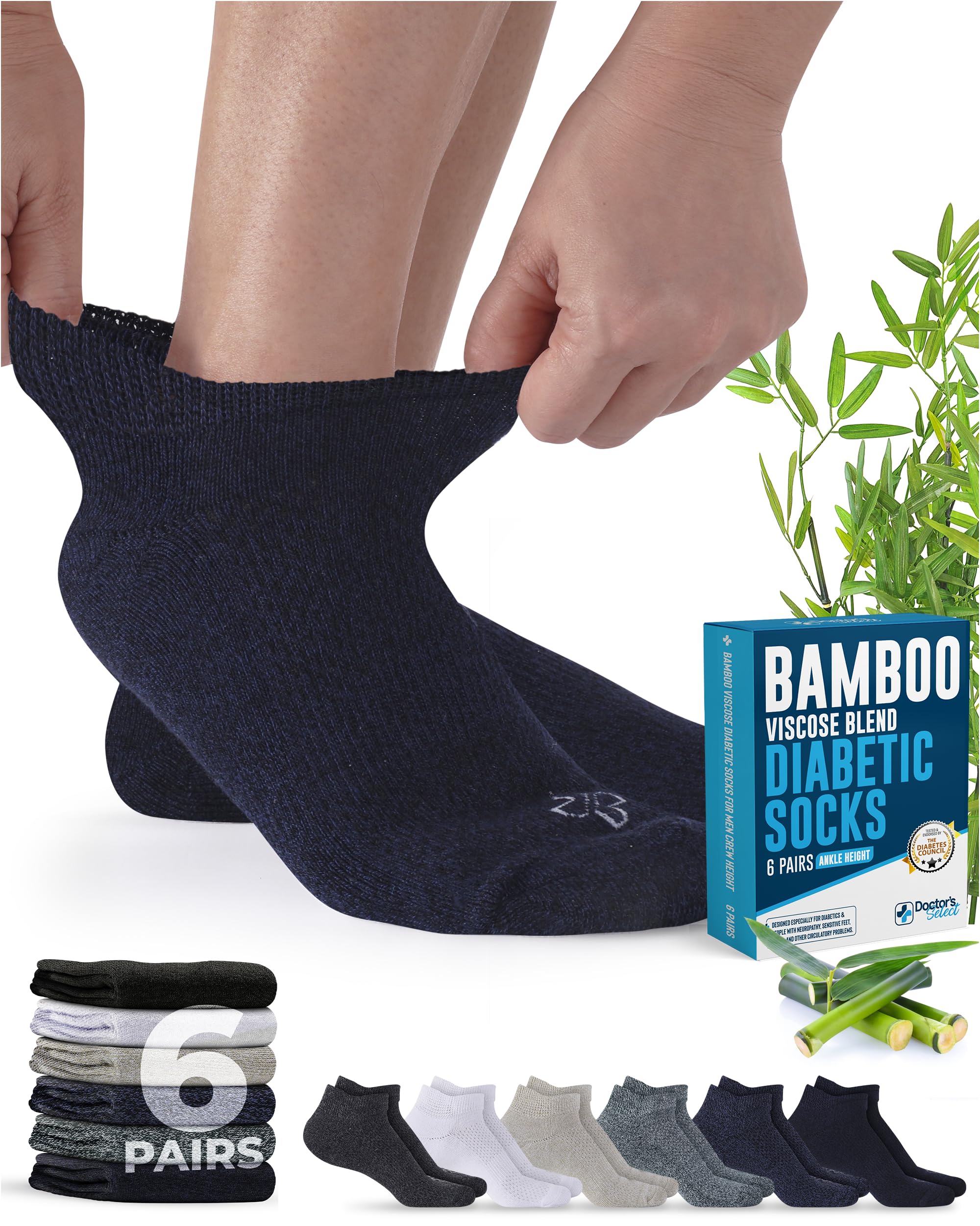 Viscose Bamboo Ankle Diabetic Socks for Women and Men - 6 Pairs | Super Soft, Non Binding, Loose Wide Top