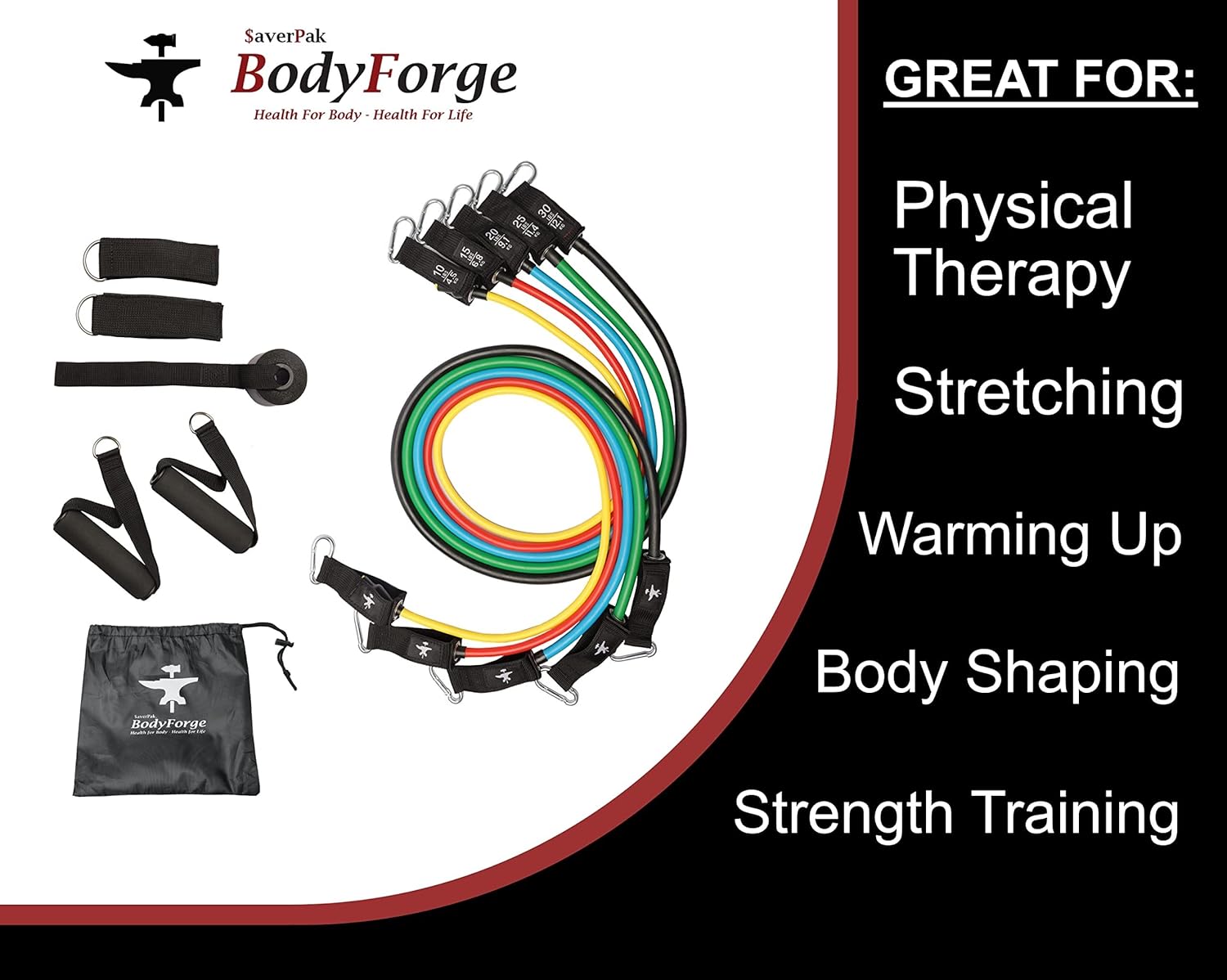 BodyForge Resistance Bands, Exercise Bands, Resistance Bands for Working Out, Work Out Bands with Handles for Men and Women Fitness, Strength Training Home Gym Equipment