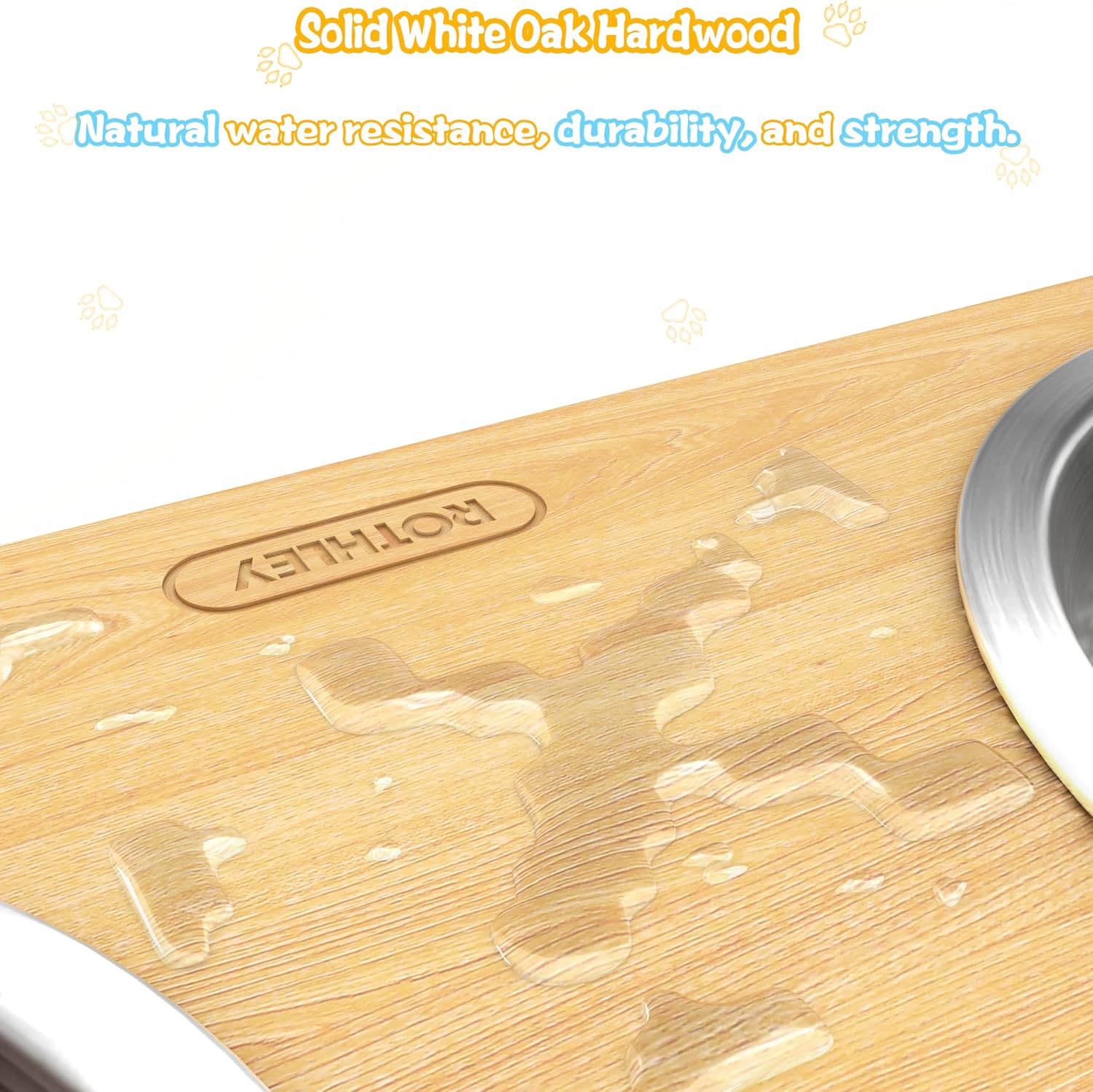 ROTHLEY Elevated Dog Bowls: Raised Dog Bowl Stand for Large Dogs Oak Wood Dog Food Stand with 2 Stainless Steel Bowl Set Aesthetic Modern Dog Feeding Table with Non-Slip Hairpin Legs for Tall Dogs