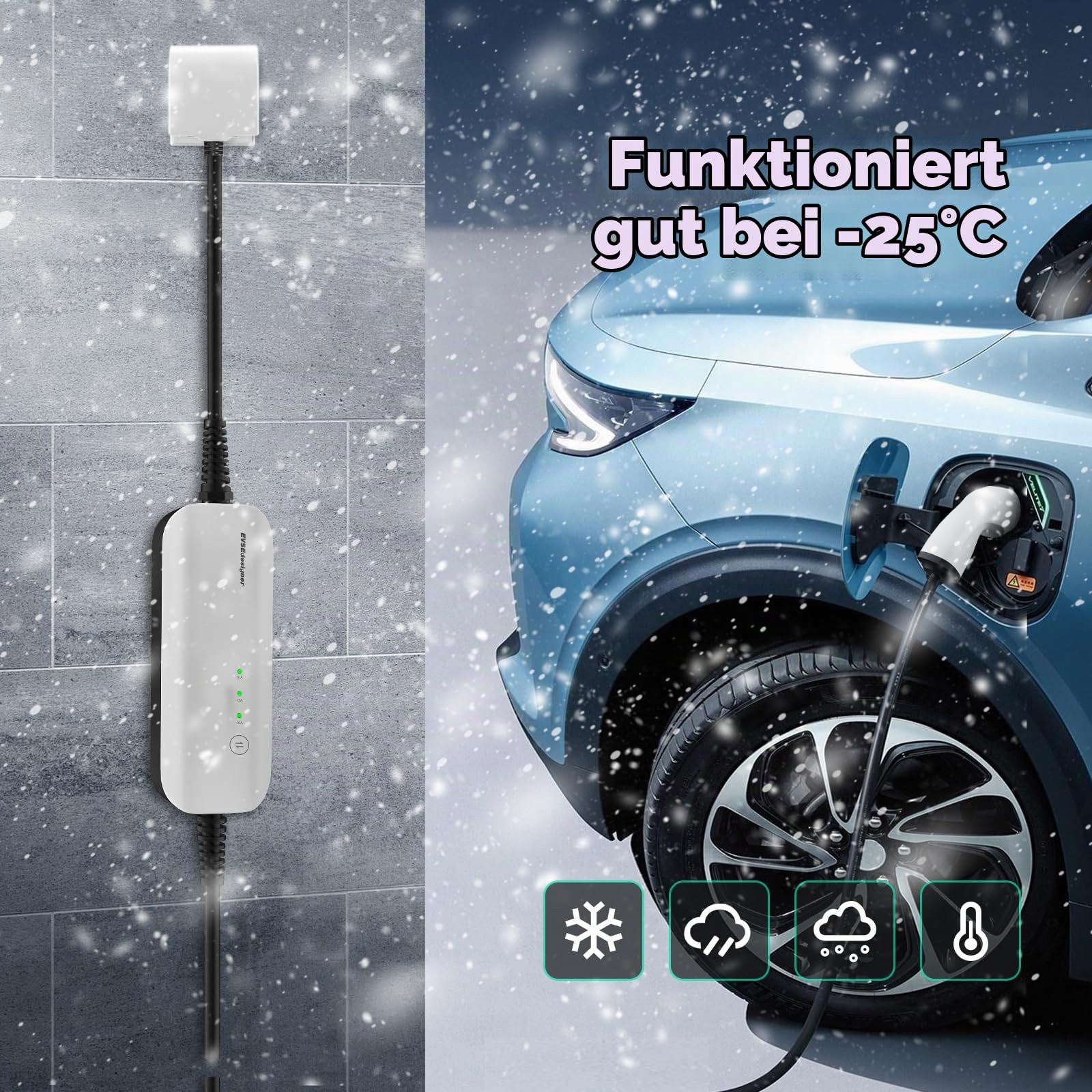 Typ 2 Ladekabel Schuko Mobile Wallbox 3,6kW Einstellbarer Strom 10/13/16Ampere mit Tragetasche für alle Elektrofahrzeuge und Plug-in-Hybridfahrzeuge 1-phasig 6m