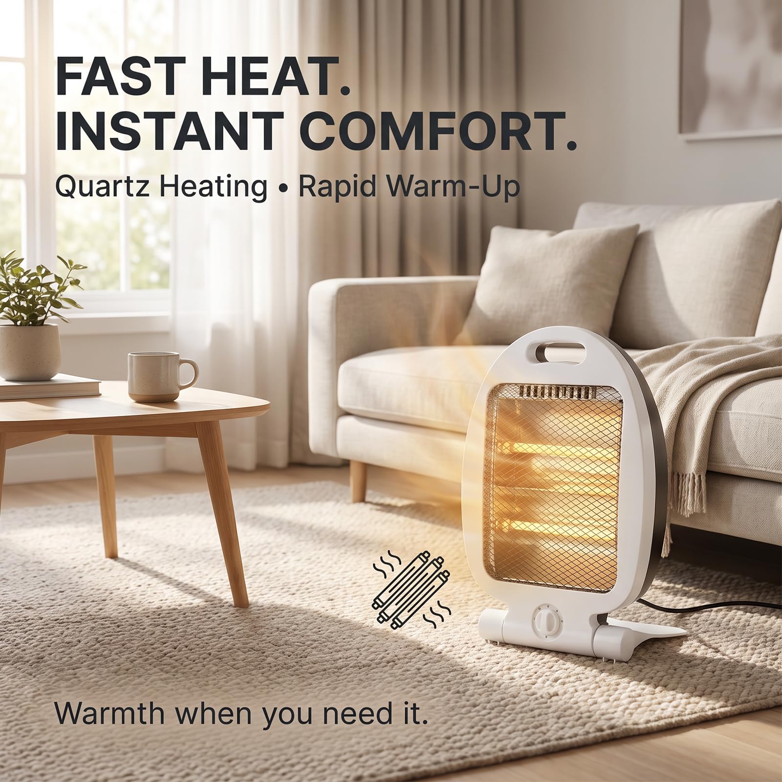 Stufa elettrica al quarzo, termoventilatore bianco