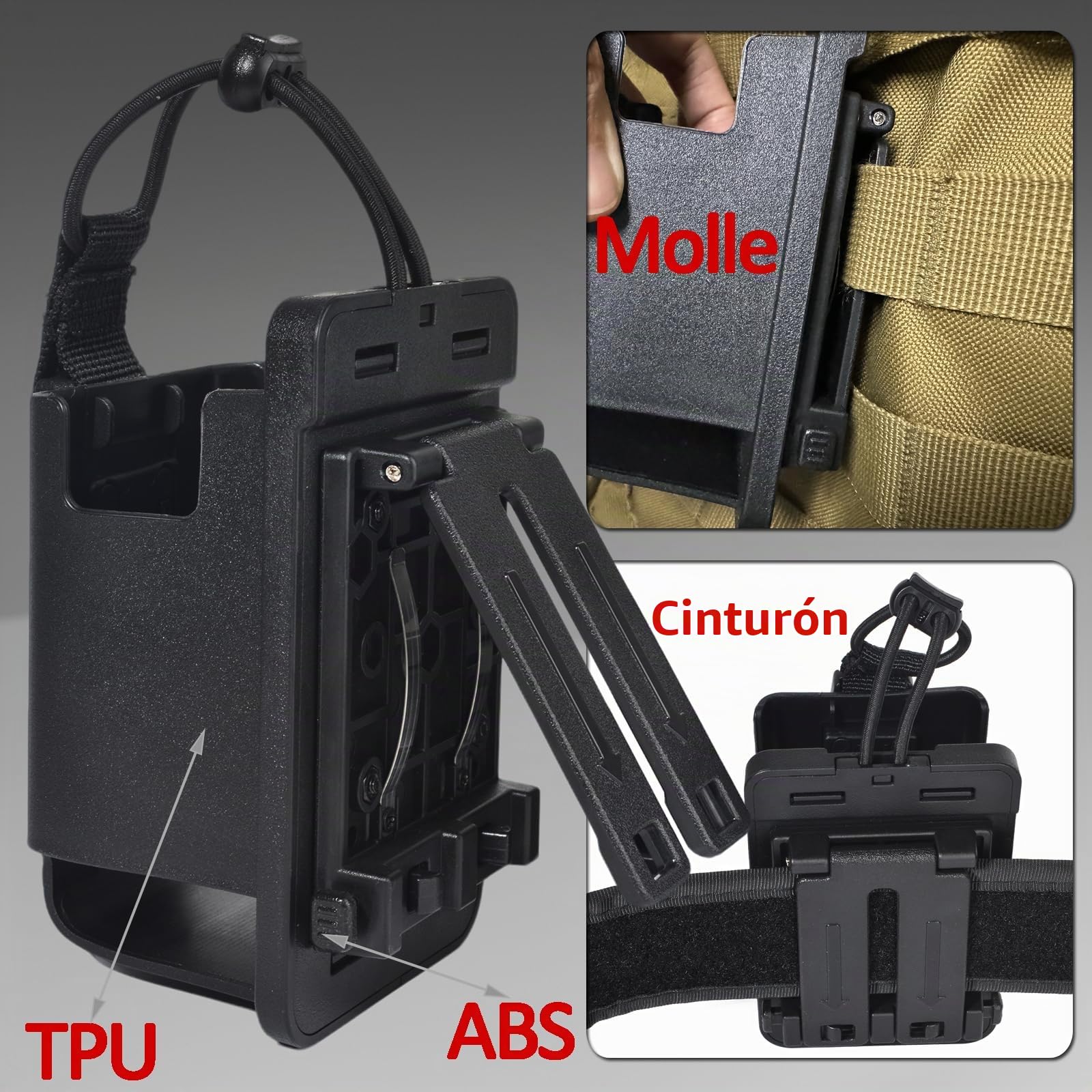 HYS Funda de piel TPU para walkie-talkie Carrying Case丨Radio Holder Compatible con Motorola Hytera Kenwood Baofeng Quansheng丨Belt Holster丨ABS Molle System Clip