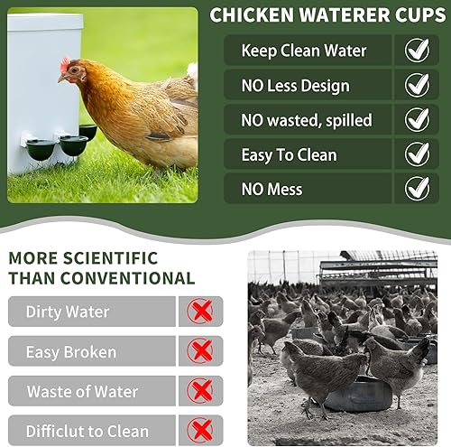 Miniatura 5 de Tazas de agua para pollo, 12 piezas, alimentador automático de llenado, sistema de riego de aves de corral por gravedad, cuenco dispensador de agua