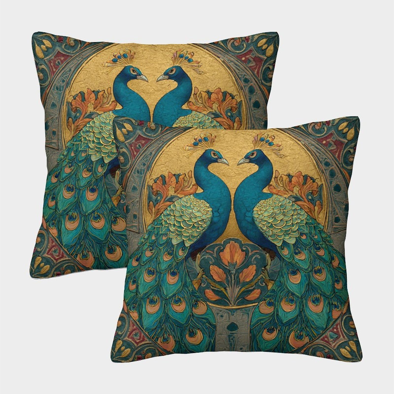 kaiyun 2 Pack Two Peacocks Pillow Case 40x40cm 3D Printing Cushion Cover,home Decoration Sofa Cushion
