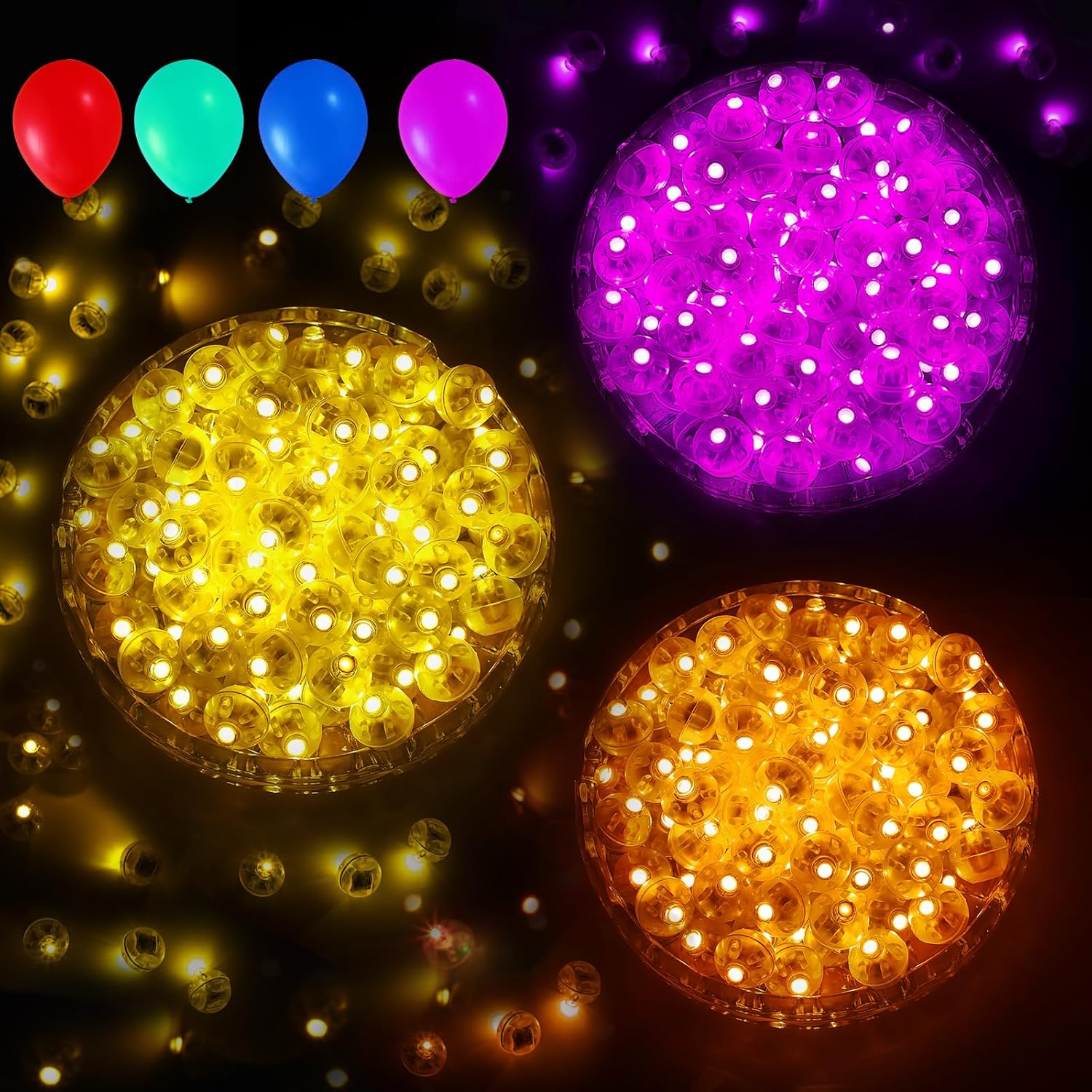 Aogist 300Pcs (Pink&Orange&Warm White) Balloon Lights,3 Boxs,Long Standby Time,Waterproof Mini Light for Birthday Party Wedding Christmas Halloween Easter Decorative