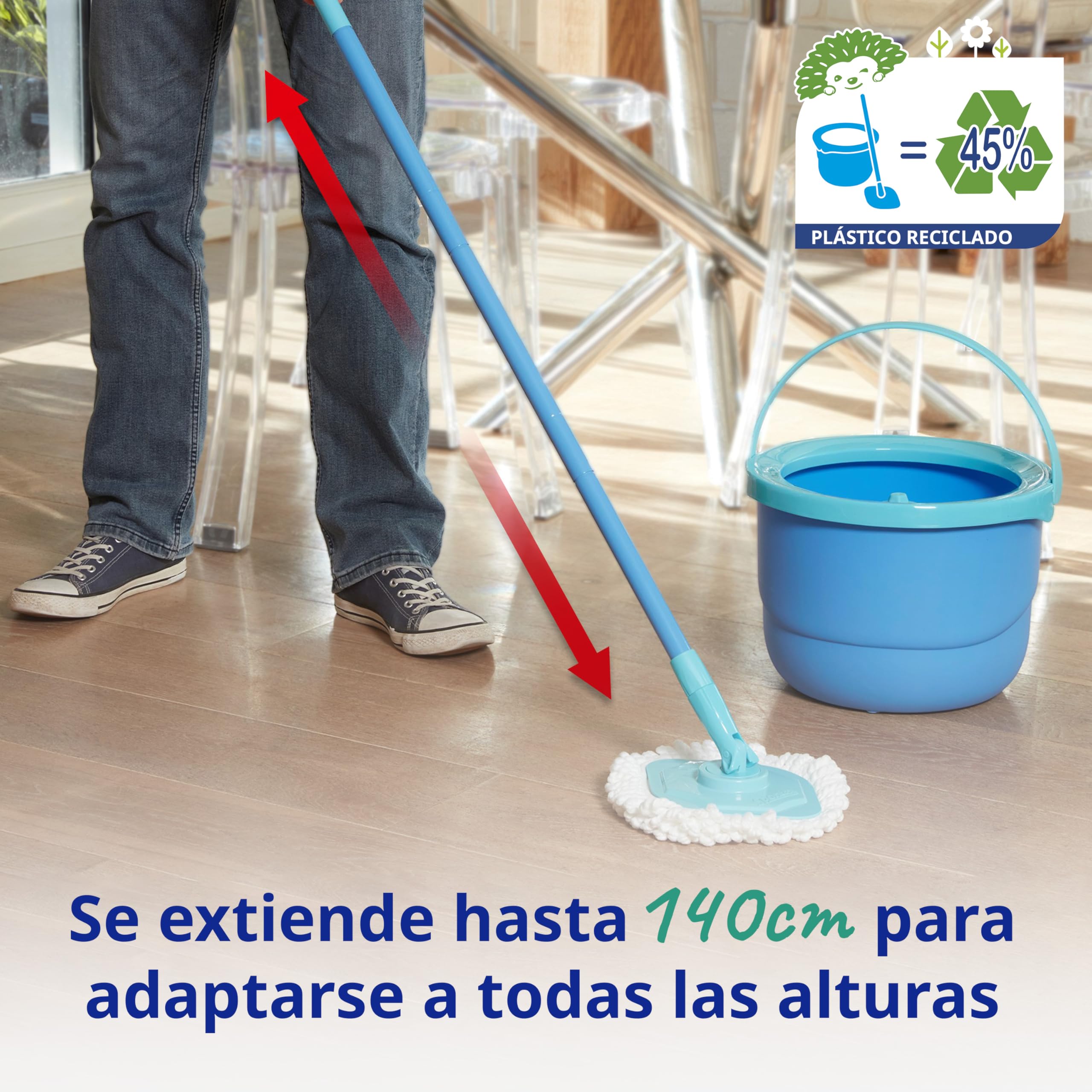 Spontex Full Action Corner set de cubo y fregona/mopa giratoria | Llega a todos los rincones | Fácil sistema de escurrido y aclarado con giro de 360° | Limpia suelos laminados, de madera y baldosas