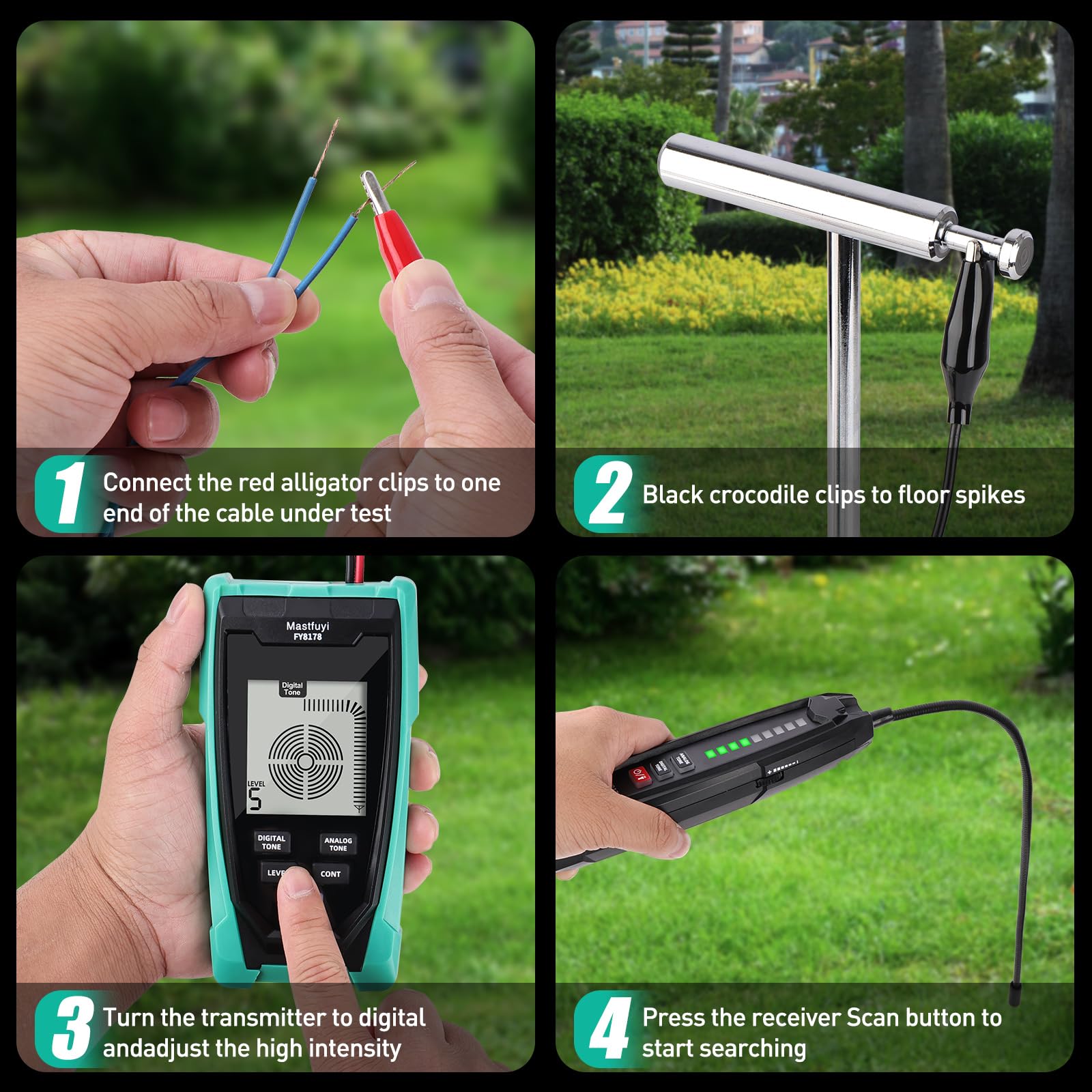 Localisateur de câble souterrain, distance de détection de ligne numérique 2 mètres, détecteur de rupture de traçage, pour circuits électriques, conduites, enclos pour chiens, câbles enterrés