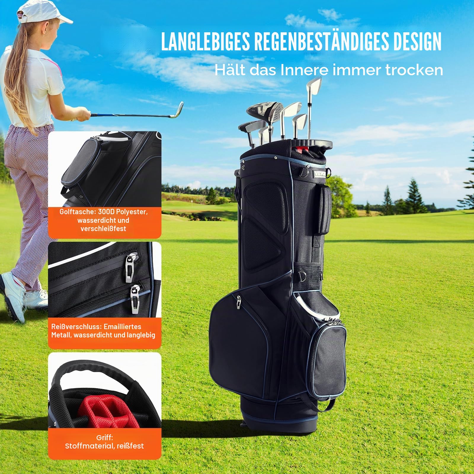 VEVOR Golfwagentasche mit 14-Wege-Organizer-Trennwand, Premium-Wagentasche mit Ständer, langlebige Golftaschen mit Griffen und Staubschutz und abnehmbarem Doppelgurt für Männer und Frauen
