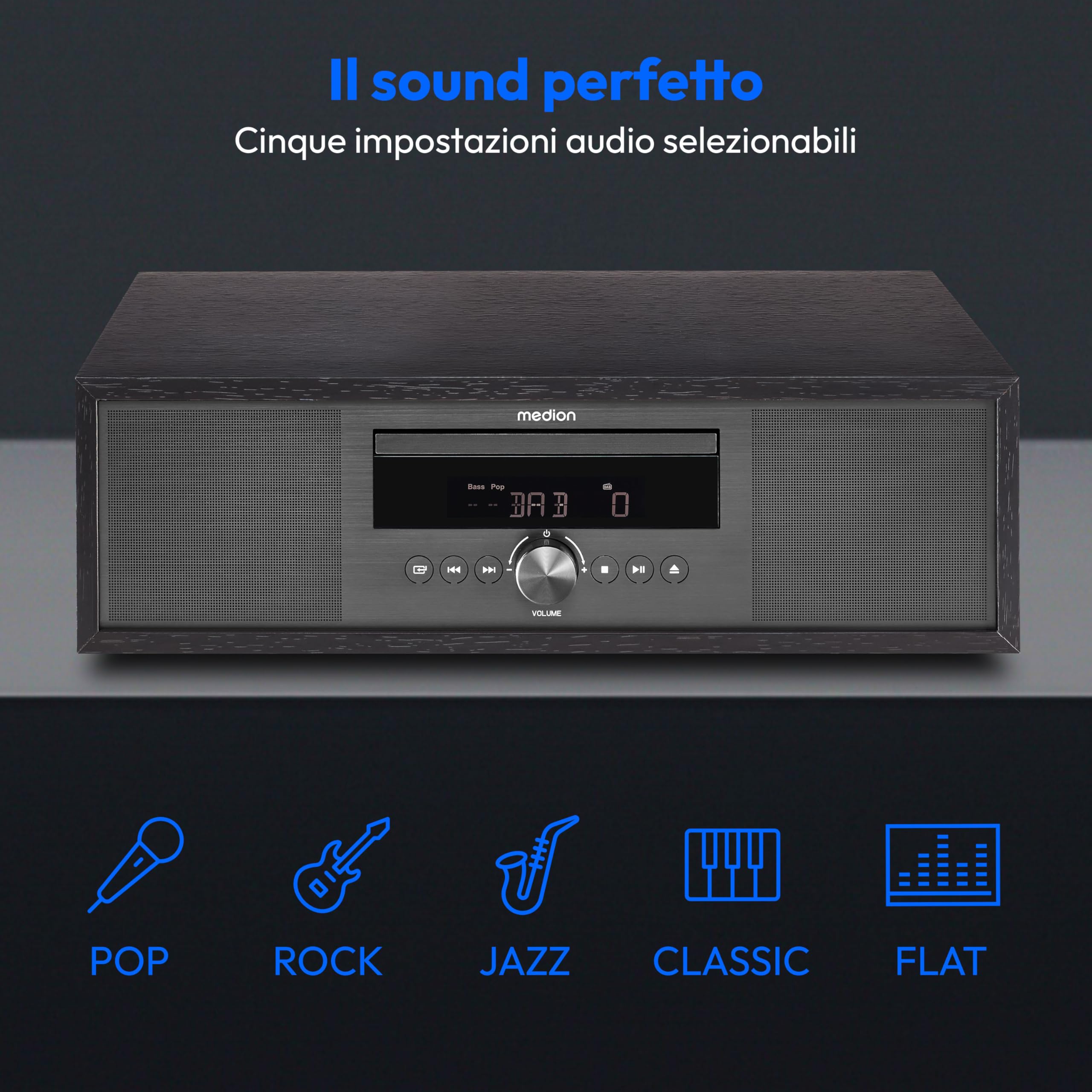 MEDION Impianto Stereo all-in-One P64145 DAB+ CD MP3 Radio FM PLL USB Antracite
