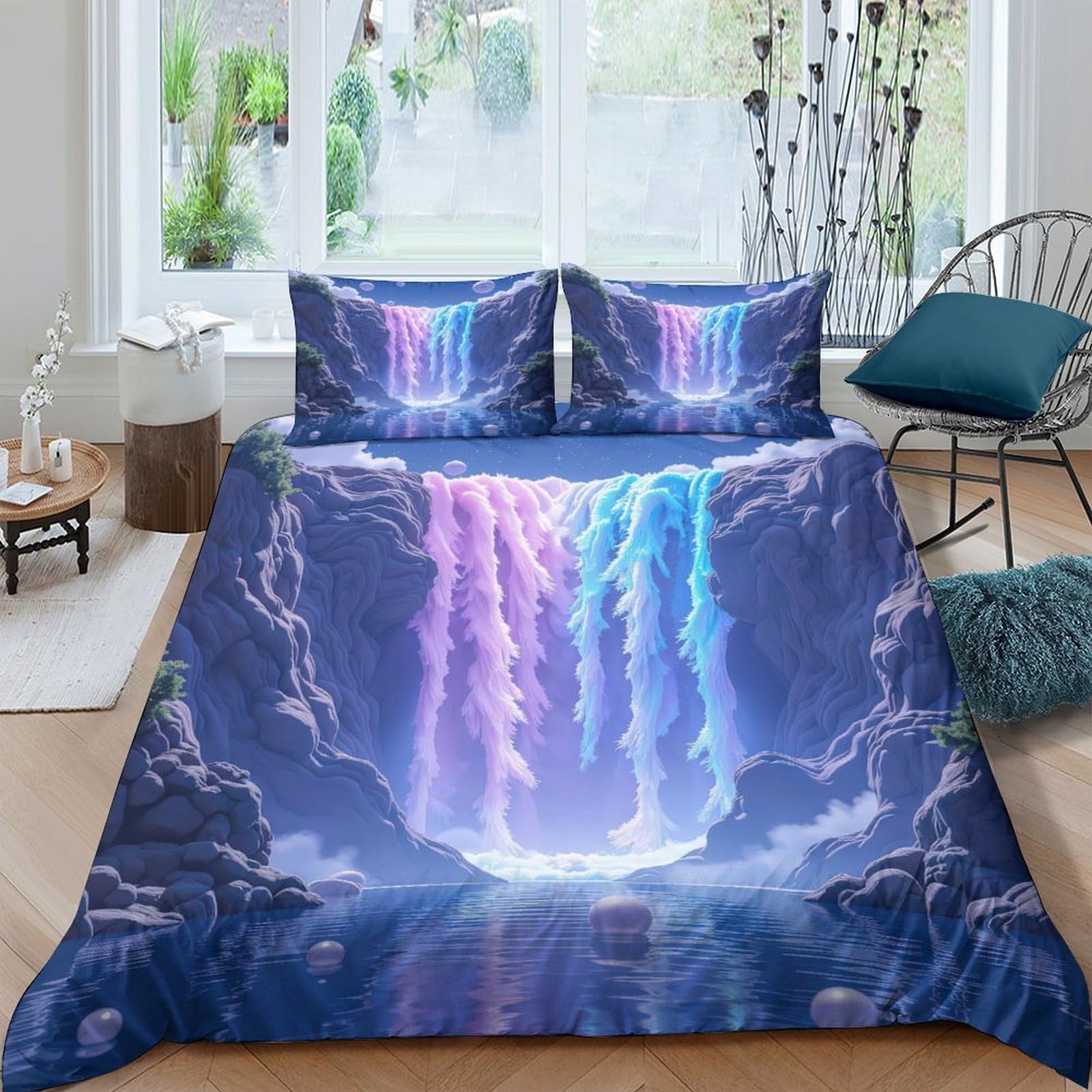 Ctjqhvkz Style-8 3D Printed Aurora Waterfall Fitted Sheet Microfiber Non-Slip Mattress Cover For Bedroom Guest Room Decor Single（135X200cm）