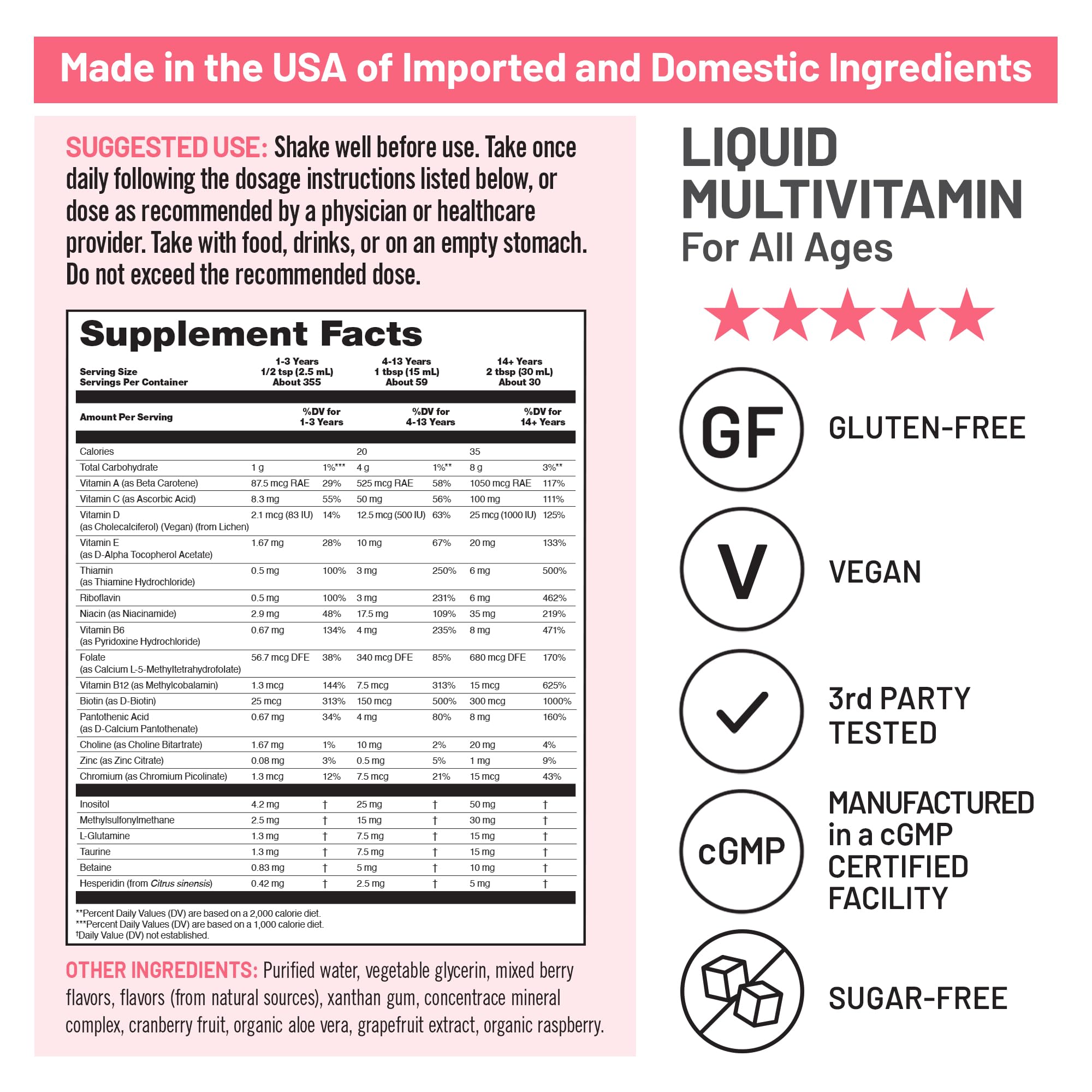 NatureWise Liquid Multivitamin for Women, Men of All Ages - Sugar Free, Vegan - Vitamins for Energy Levels, Beauty, Immune Health with Methylated B12 & Folate - Non-GMO - 30 fl oz(887 mL) — Amazon image 4