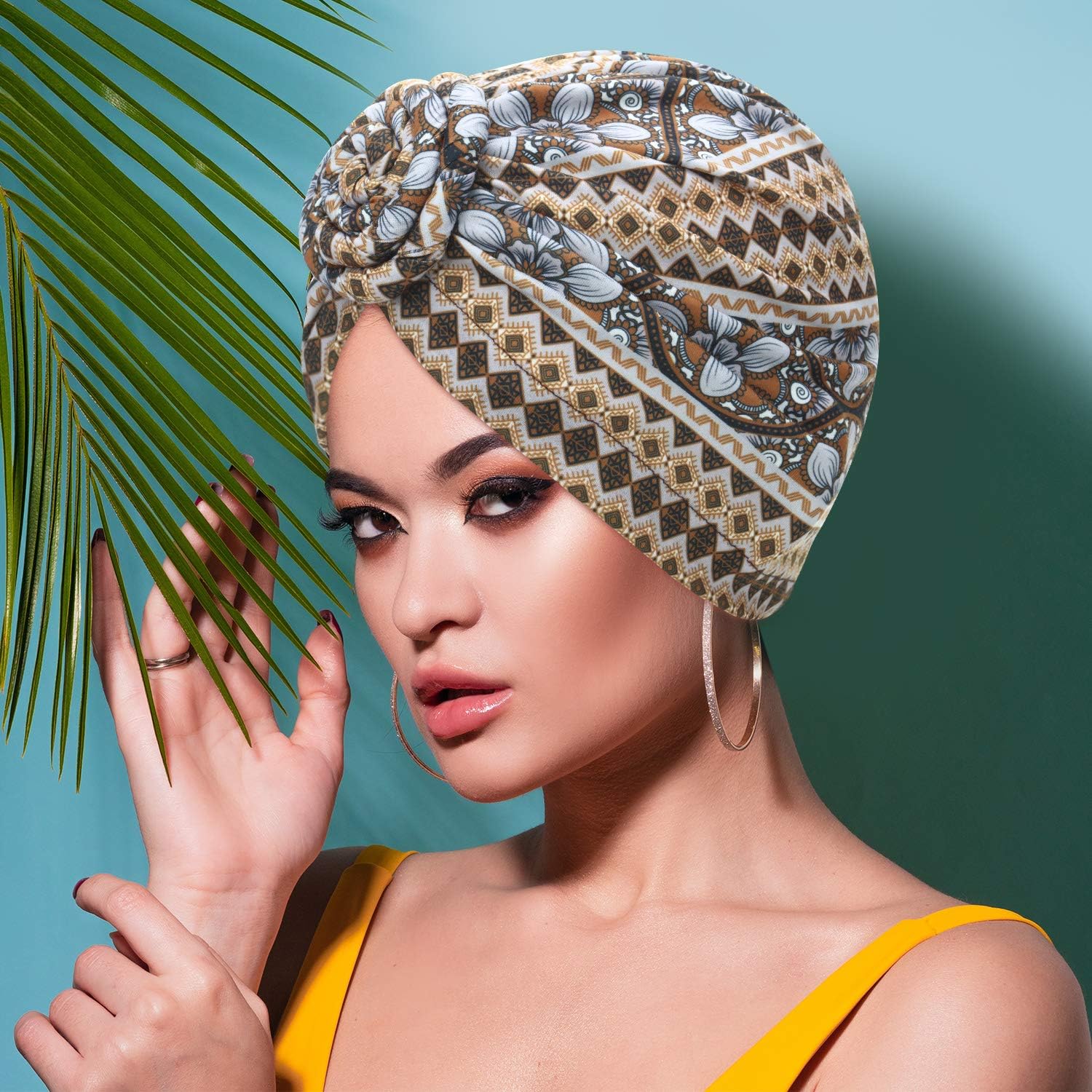 SATINIOR 4 Pieces African Pattern Headwrap Pre-Tied Bonnet Turban Knot Beanie Cap Headwrap Hat - Image 4