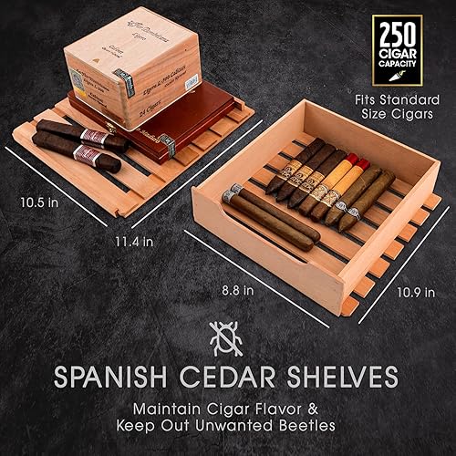 Miniatura 3 de SCHMÉCKÉ Humidor enfriador de puros 250 con refrigeración precisa 3 en 1, control de calefacción y humedad, gabinete con acabado de acero