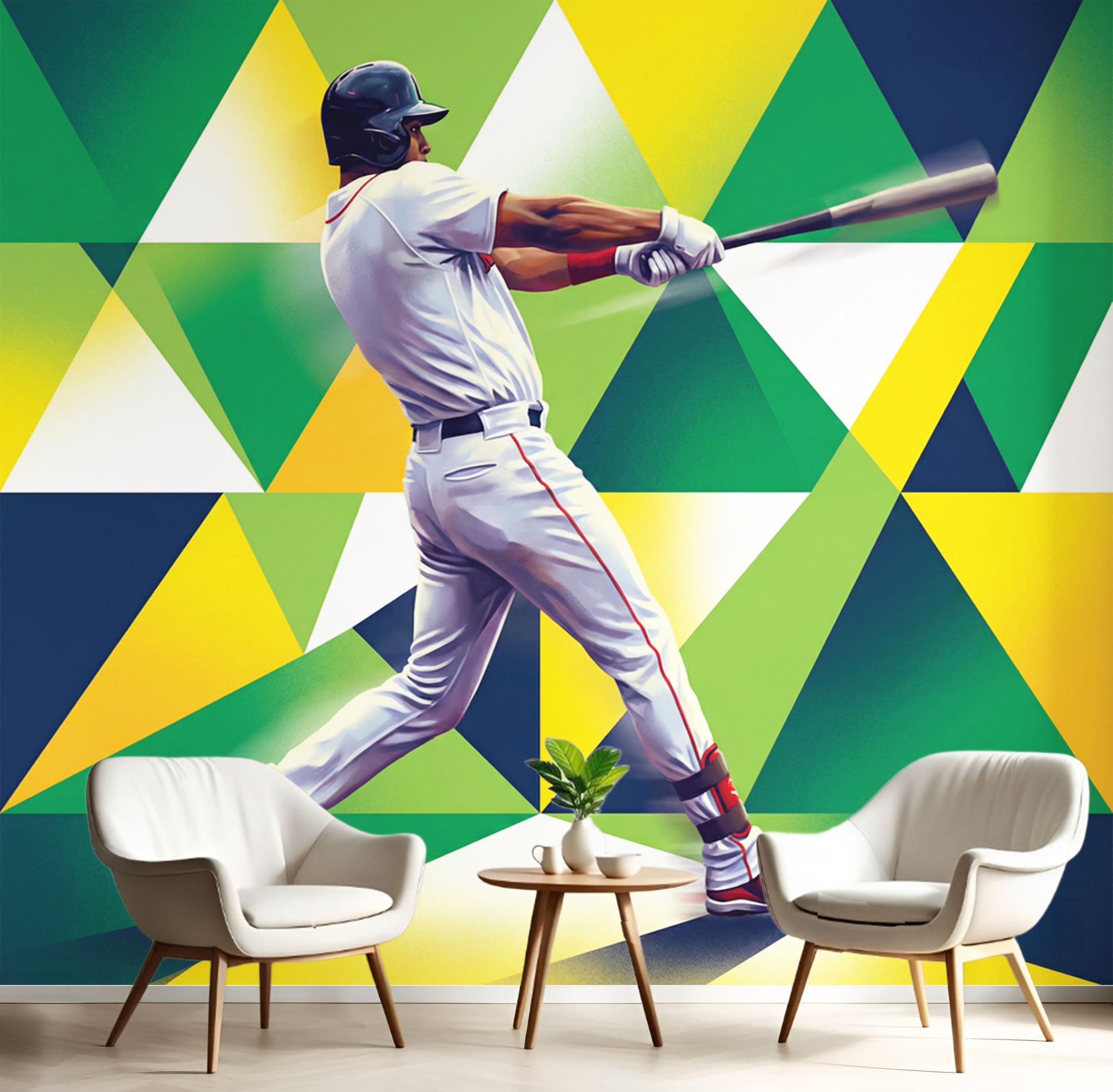 Papier peint panoramique pour cacher un mur abîmé motif baseball