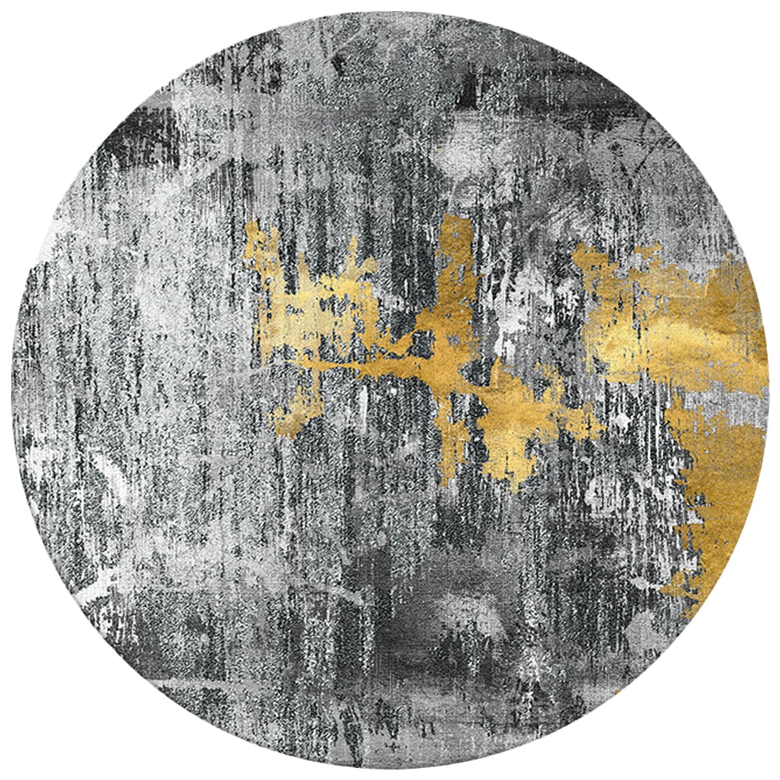 Tapis moderne noir et or rond au toucher doux pour salon chic et épuré