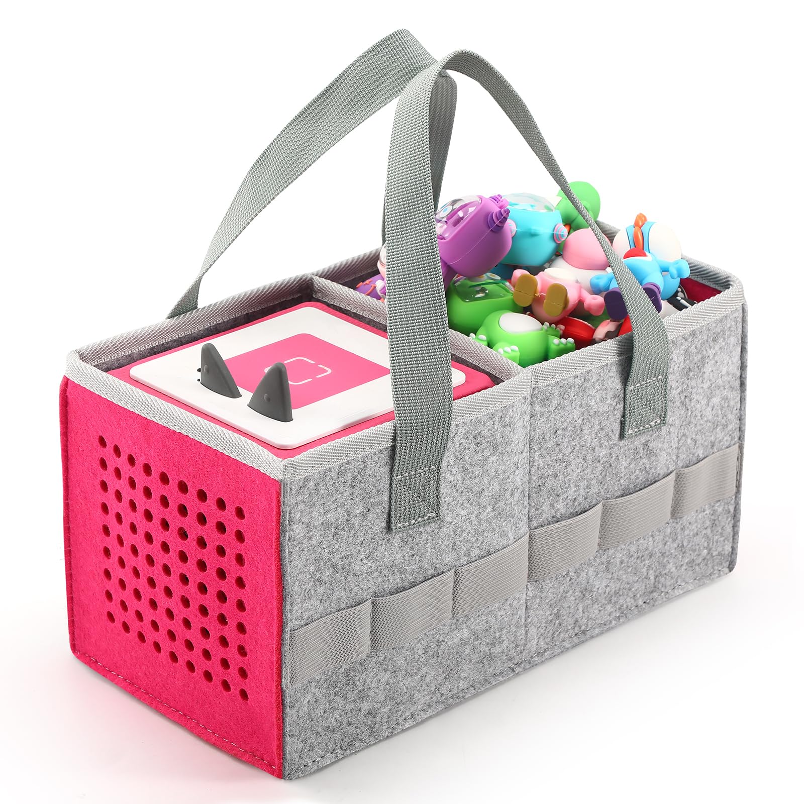 Carrying Case for Tonies Starter Set & Storage Bag for Tonies Figurine, Home Outdoor Hand Bag for Toniebox 2 Audio Player and Dolls Musical Toy Folding Bag for Kids Toniebox Accessories (Pink)