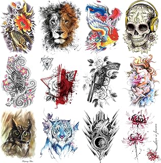 12 Sheets Temporary Tattoos for Men Women Adult, Sleeve Tattoo Stickers | Waterproof,easy to apply and remove,long-lasting