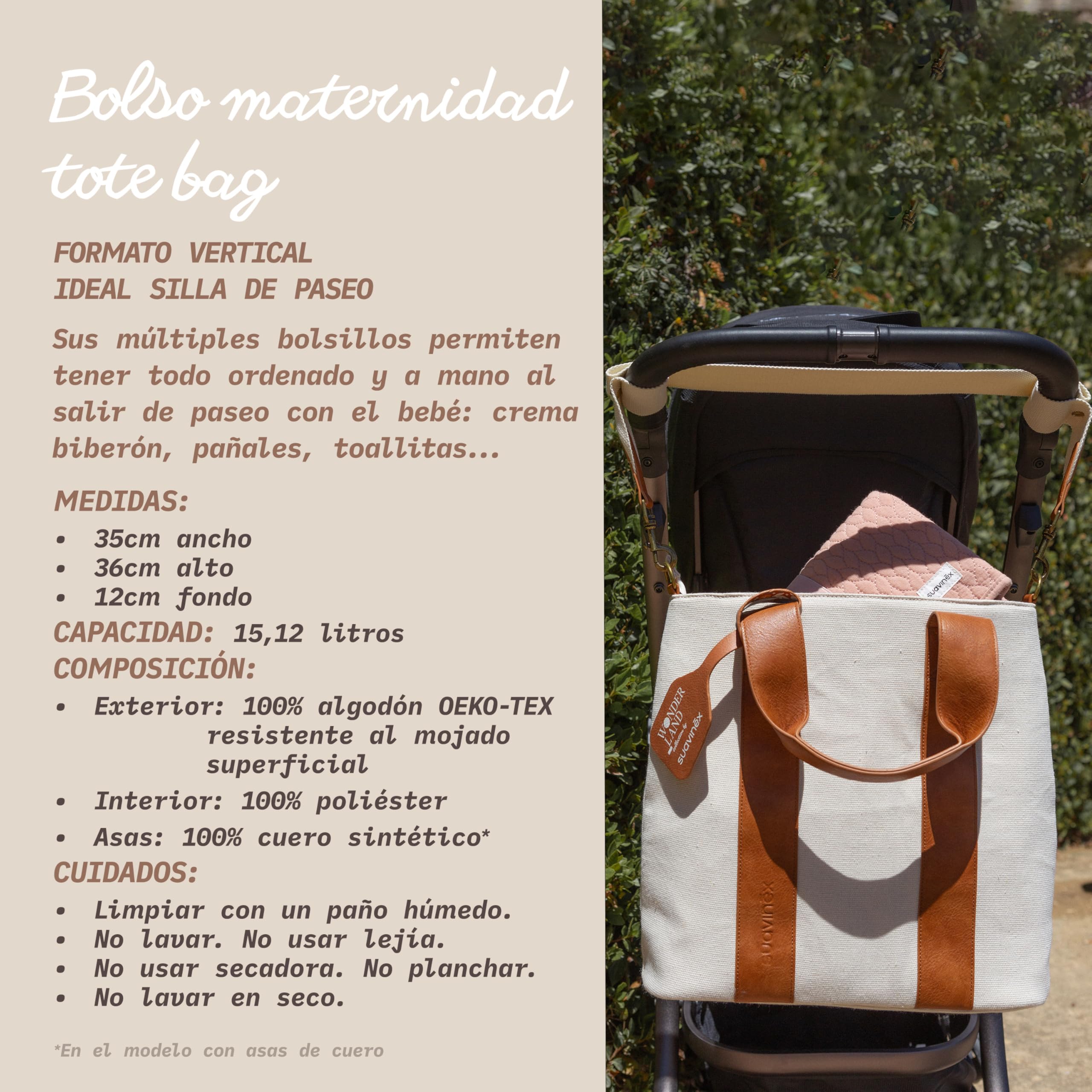 Suavinex, Bolso Maternidad Tote Bag, Bolso Carro Bebé de Gran Capacidad, Asas Ajustables al Carrito, Cierre de Cremallera, Ideal Silla Paseo, Impermeable, con Bolsillos Interiores, Floral