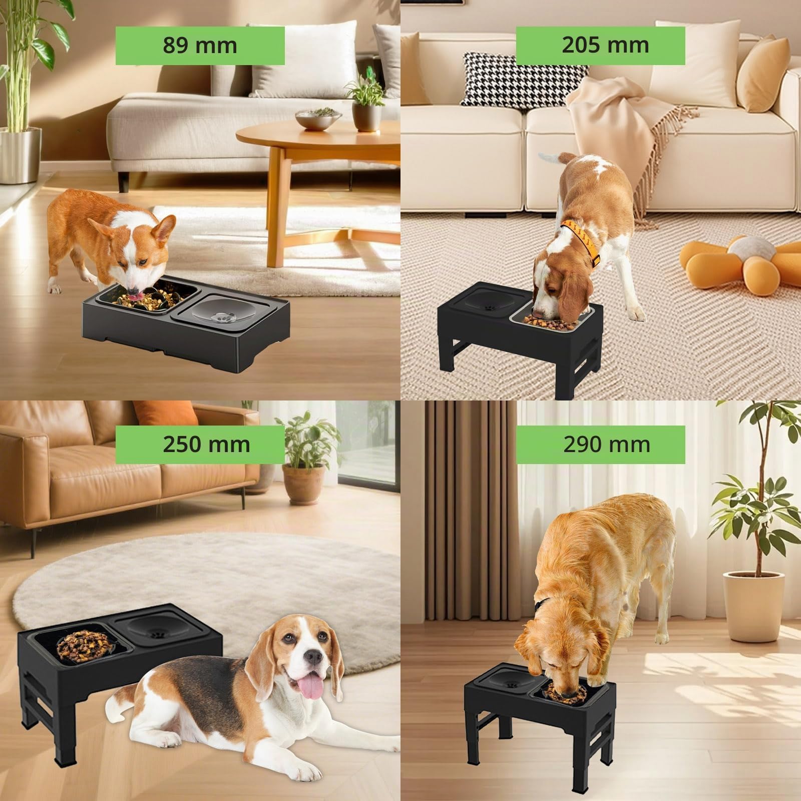 Erhöhter Fressnapf für Hunde mit 4 Verstellbaren Höhen, 1x1600ml Edelstahl Futternapf, Anti-Choking Wasserbehälter und Slow Feed Behälter für Kleine, Mittelgroße und Große Hunde
