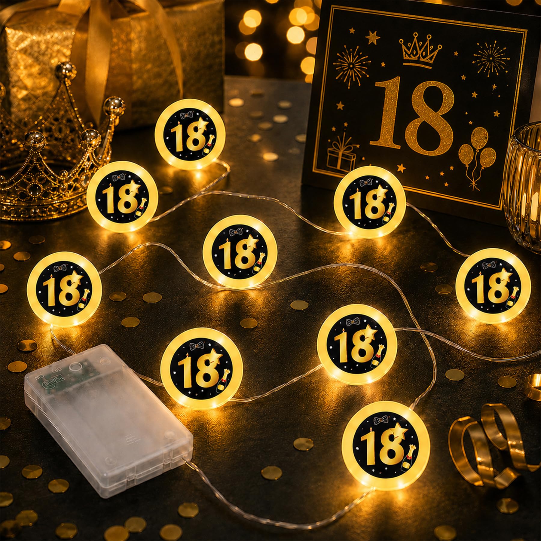 18th Birthday Decoration, 2 m 20 LED Birthday Fairy Lights, Battery Operated — image 1