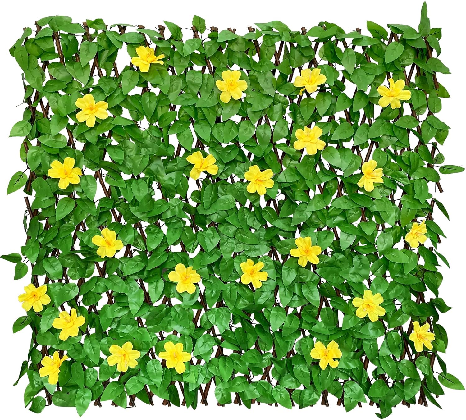 Expandable Fence Privacy Screen for Balcony Patio Outdoor,Decorative Faux Ivy Fencing Panel,Artificial Hedges (Single Sided Leaves) 2 Yellow Flowers