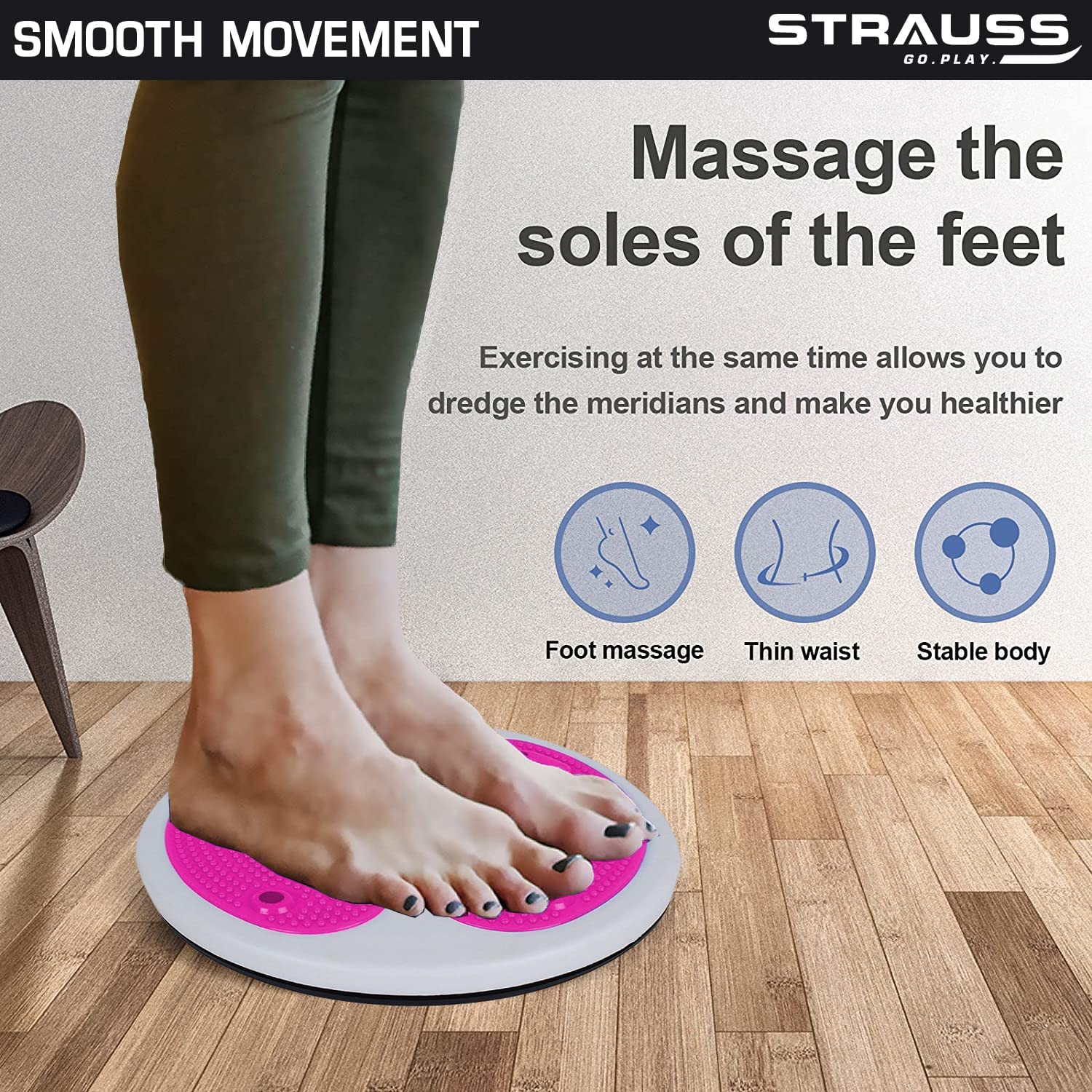 Strauss Tummy Twister | Tummy Trimmer, Abs Roller & Shaper for Women & Men | Exercise Machine with Non-Slip Surface | Ideal Equipment for Home Workouts (Pink) 4