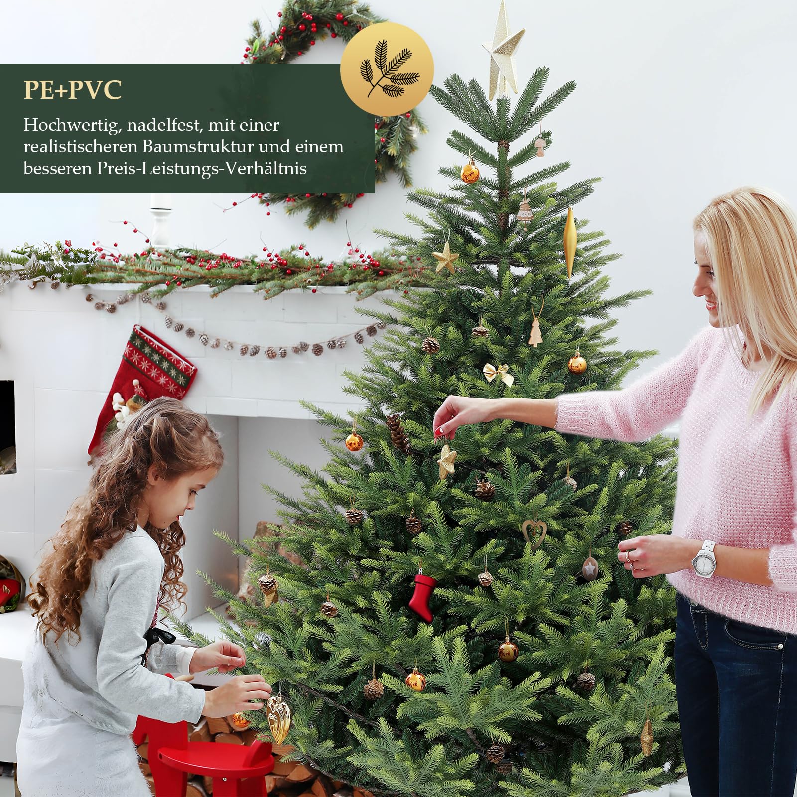 SALCAR Kunstkerstboom 1,8 M, Natuurgetrouwe Met Klapscherm, Pvc En PE Kerstboom Metalen Kerstboomstandaard 2246019770