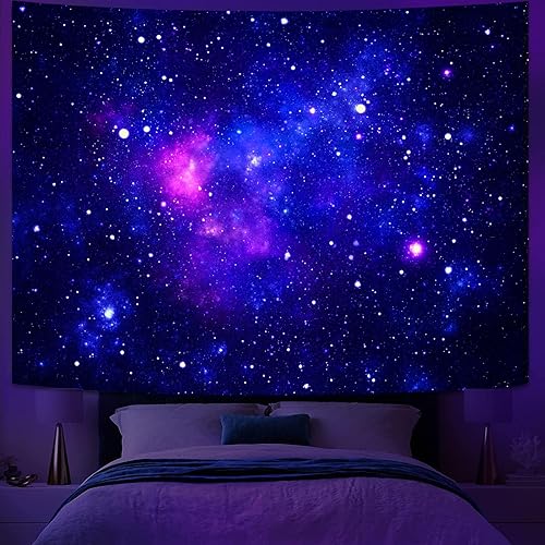 Miniatura 9 de Faxdong Blacklight Galaxy Universe Space Tapices reactivos a los rayos UV, cielo nocturno estrellado, nebulosa misteriosa, estrellas, tapices de