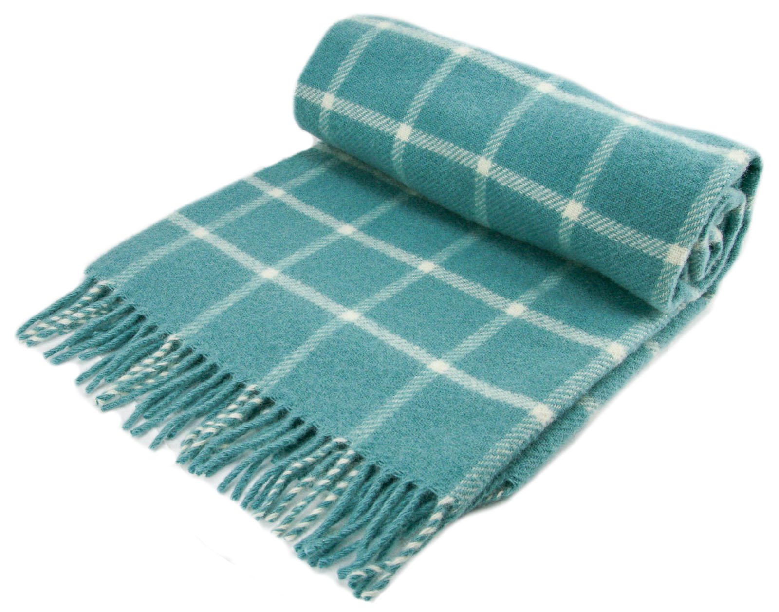 Tweedmill Textiles Spearmint Windowpane Check - Pure New Wool - Knee Rug Small Throw Blanket - British Made By