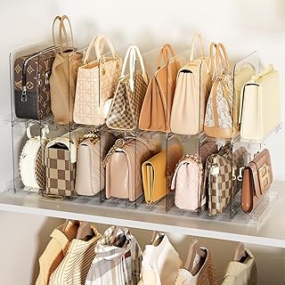 28 Purse Storage Ideas Every Fashion Lover Will Adore 25 Bag & Purse Organizer for Closet Stackable Acrylic Shelf Dividers for Cl...