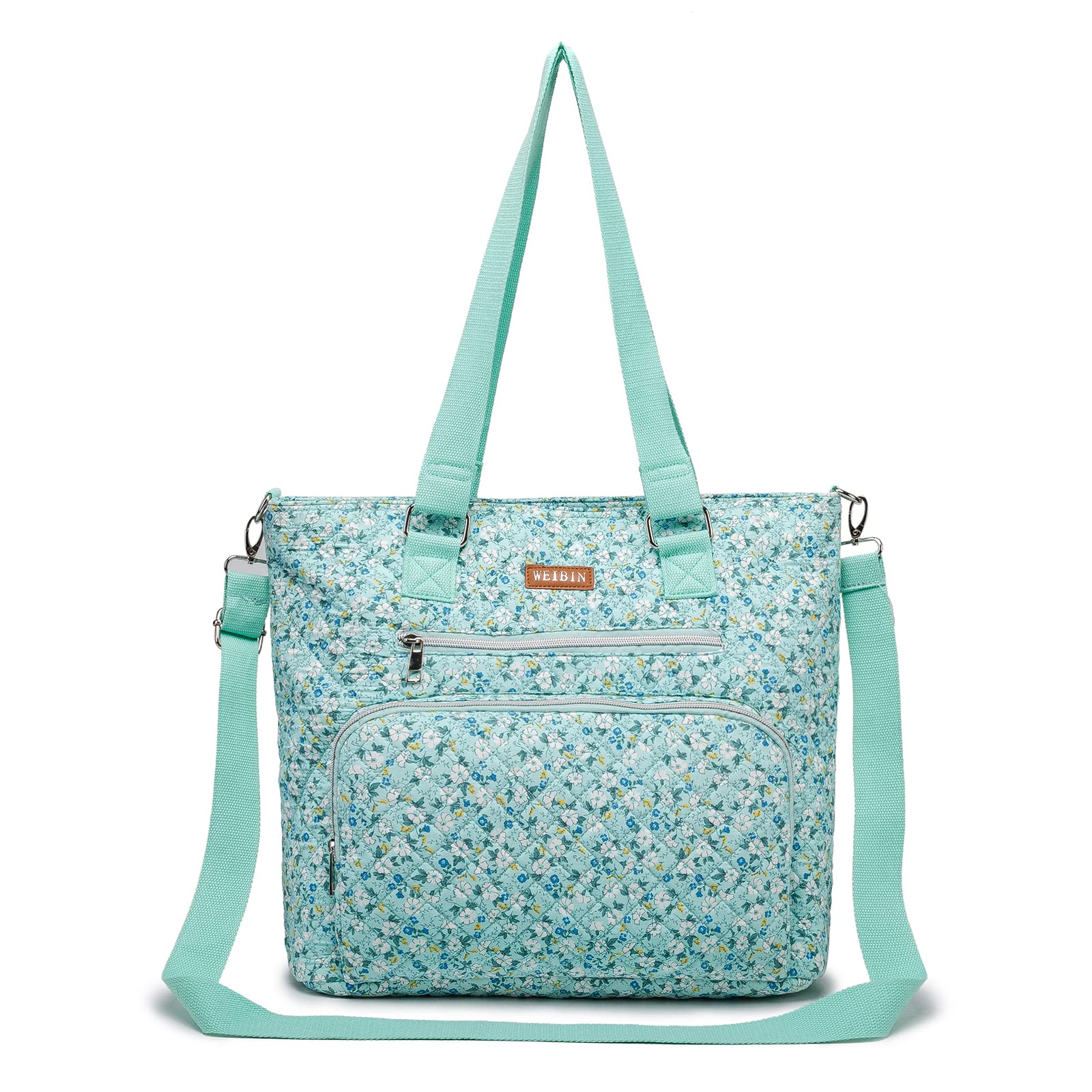 WEIBIN Tote Bag for Women,Large Zipper Multi Pockets Shoulder Handbag,Lady Crossbody Purse,Quilted Cotton Top Handle Satchel