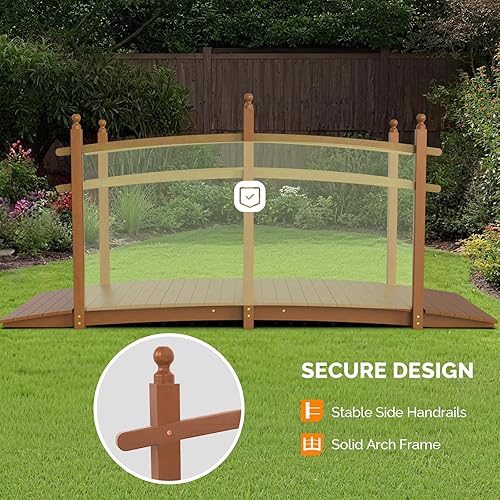 Vista 19 de VINGLI Puente de jardín, arco de madera clásico con pasarelas de seguridad (negro, 7.5 pies)