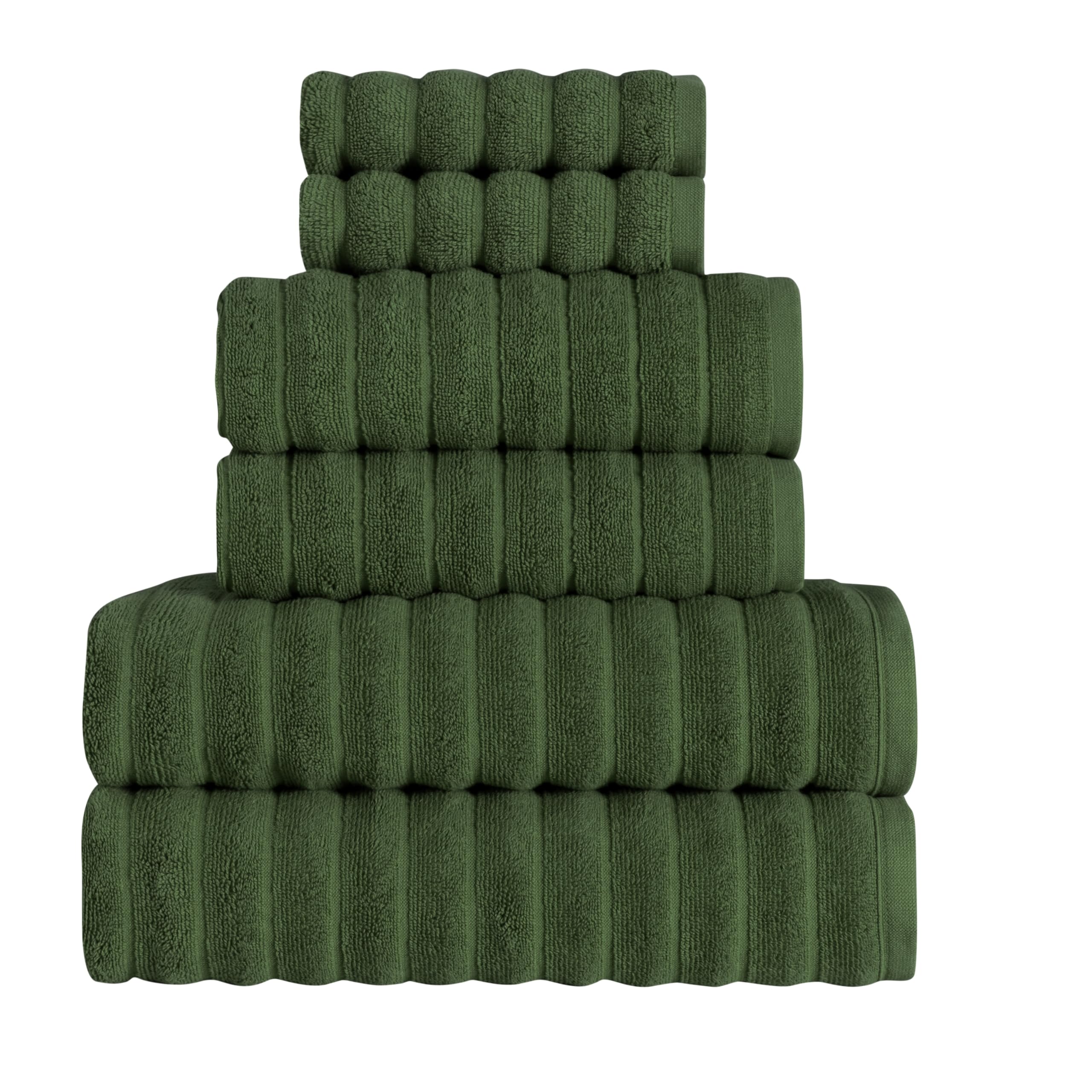 BERIBO Cloud Turkish Towels 100% Cotton - Set of 6-620gsm (Olive Grove)