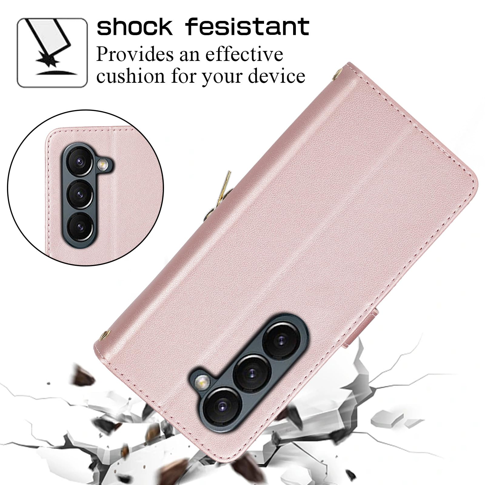 Etui-portfel do Samsung Galaxy Z Fold 6, skórzane etui z zamkiem magnetycznym, etui na karty, modne etui na telefon komórkowy z klapką, różowe