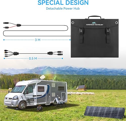 Miniatura 2 de Ecosonique - Panel solar portátil de 200 W para centrales eléctricas, plegable y ligero con soporte, USB-C PD3.0 y USB-A QC3.0, MC4 y múltiples