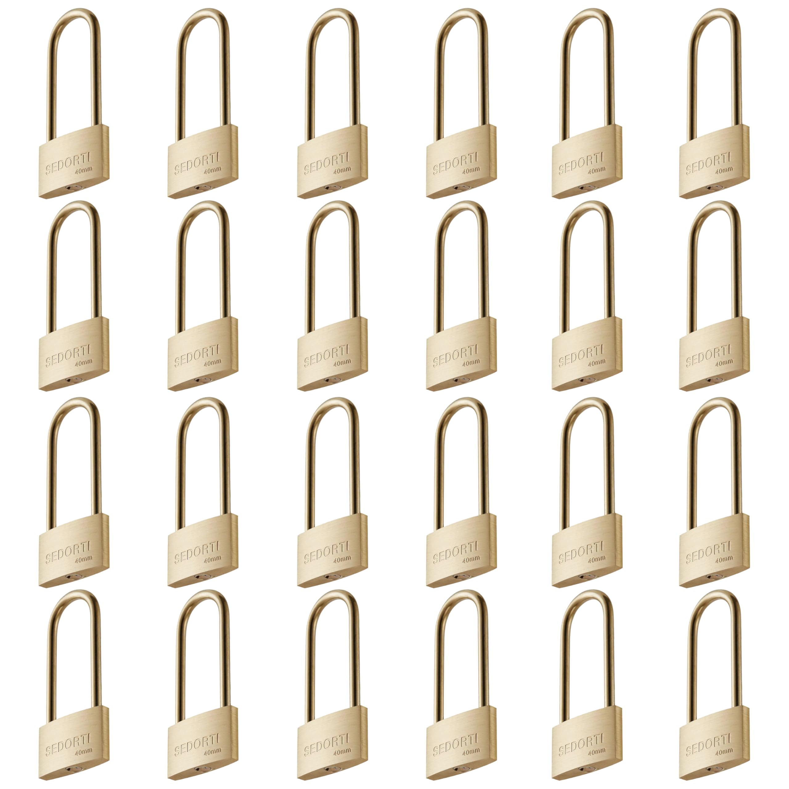 Weather Proof Lock, All Key#31322 Solid Brass Padlocks with Long Brass Shackle, Light Duty, 1-1/2" Wide Body, Marine Padlock, Anti Rust Lock, 24 Pack