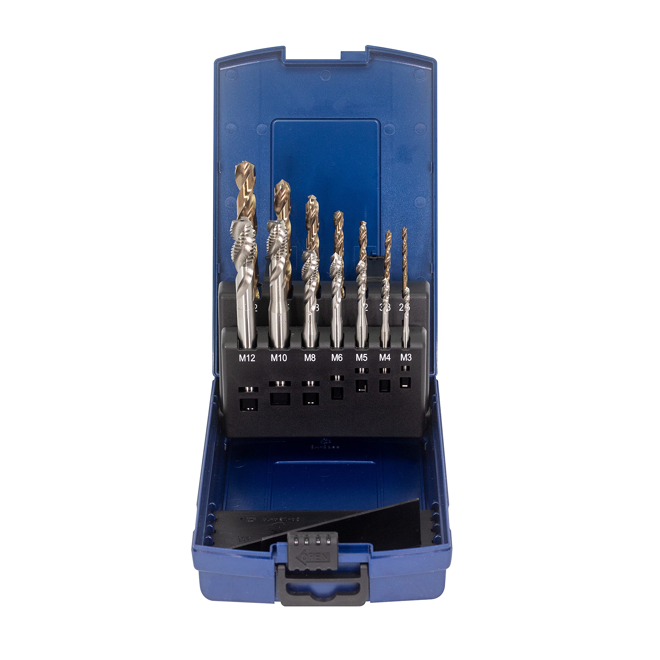 Lot de 14 tarauds pour machine à trou borgné M3, M4, M5, M6, M8, M10, M12 HSSE-Co5