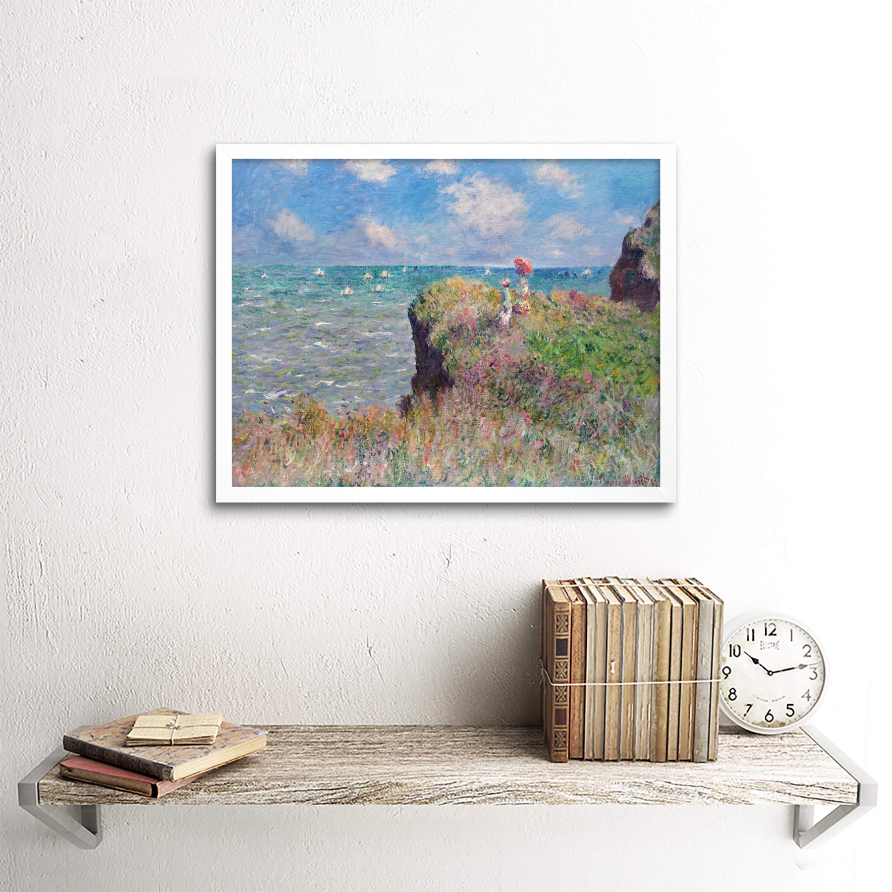 LA PASTICHE Cliff Walk At Pourville By Claude Monet Gallery Black Framed Nature Oil Painting Art Print 28 In X 40 In Mon1857 Fr 26240524x36