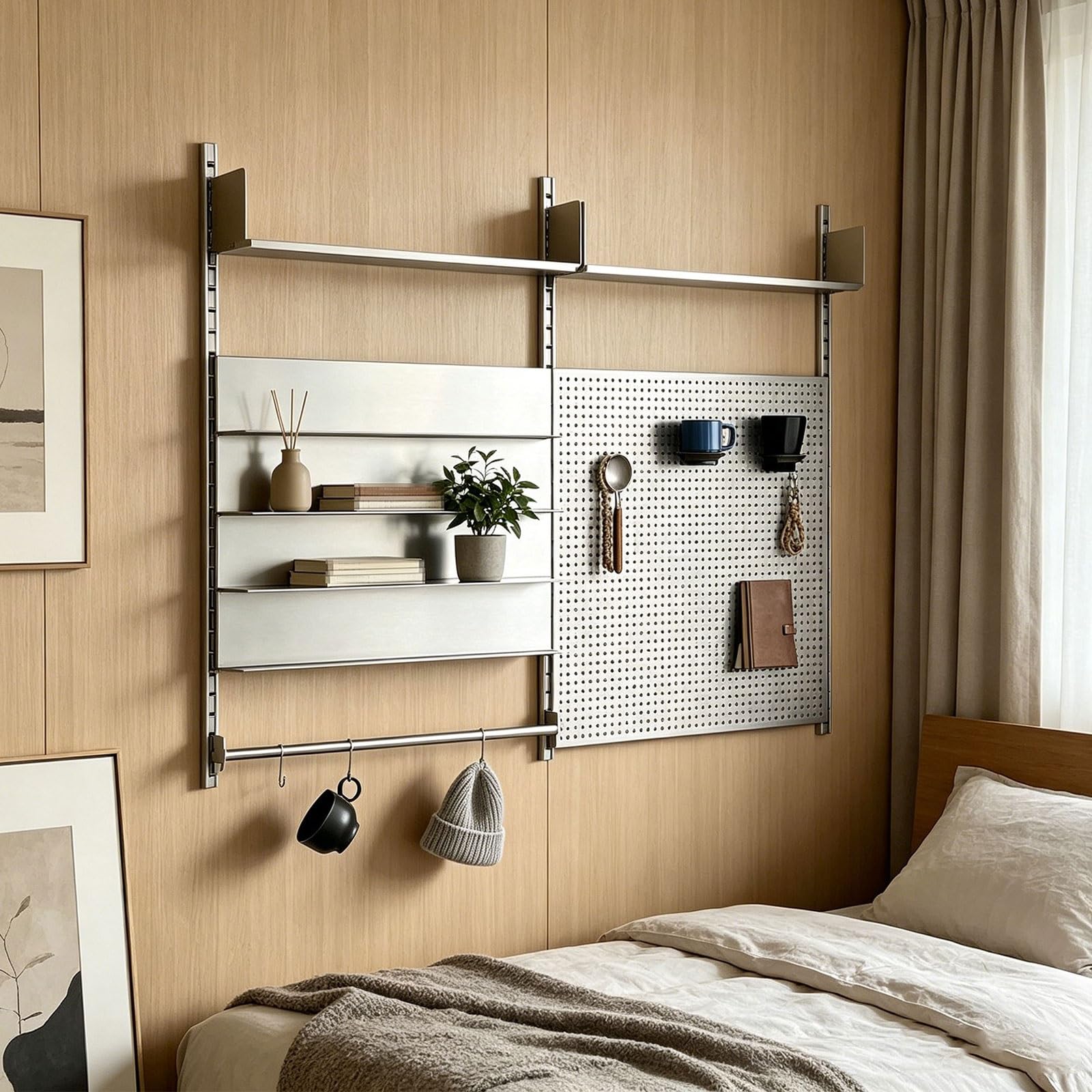 Panel Perforado Herramientas Pared Acero Inoxidable Metal Organizador Pared Oficina Altura de Estantes Ajustable Ahorro de Espacio Pegboard Organizer Kit Capacidad de Carga De 50Kg por Estante