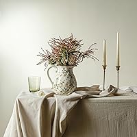 Vista 6 de Jarrón de cerámica verde y blanco con asa, florero rústico para decoración de hogar estilo “chinoiserie”, “grandmillenial” y toscano, jarrón