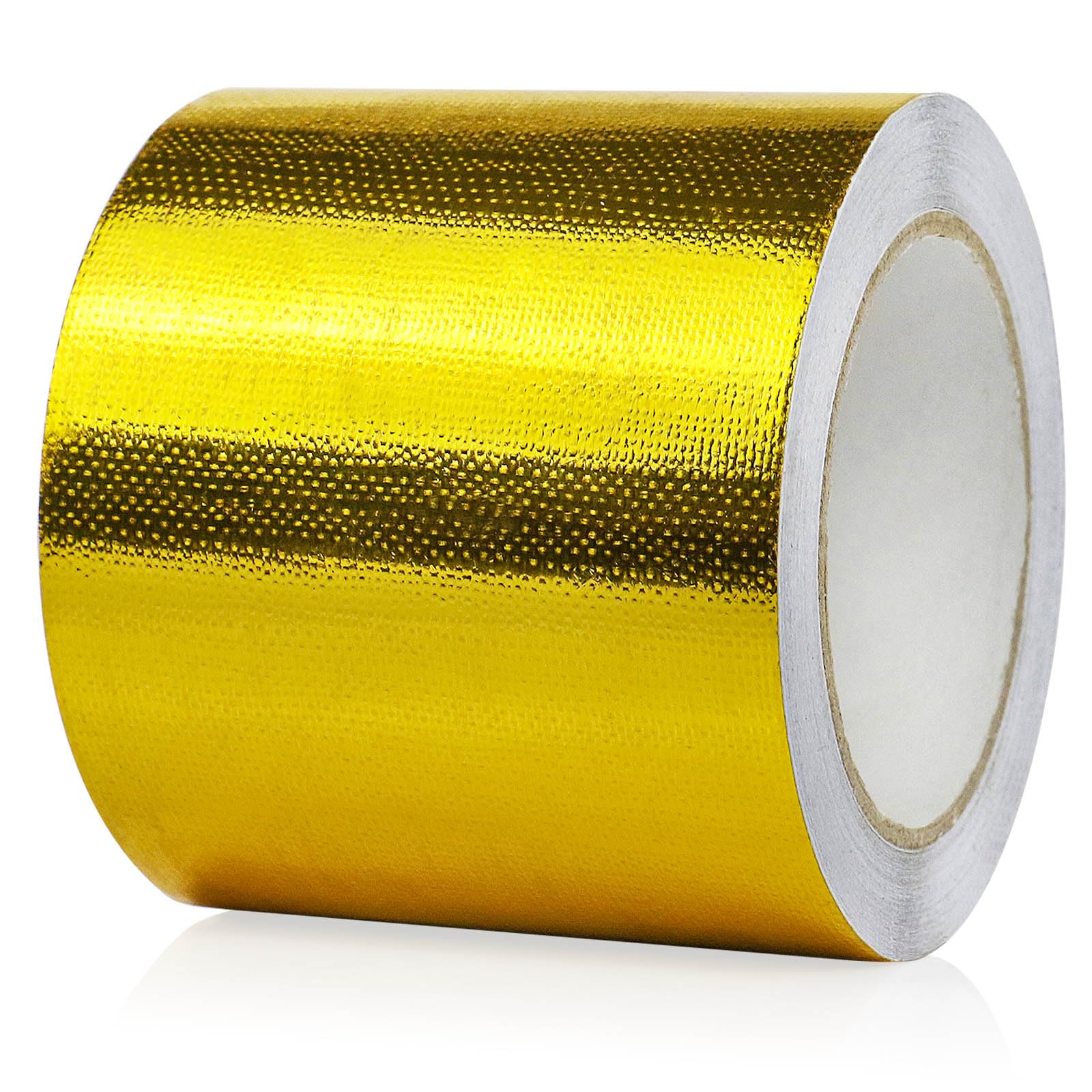 BOMEI PACK 1 Roll Golden Heat Shield Aluminum Foil Tape 100mm x 20m fiberglass Heat Resistant Foil Tape 4 inch HVAC Ducts Sealing Fixing Repairing Jointing