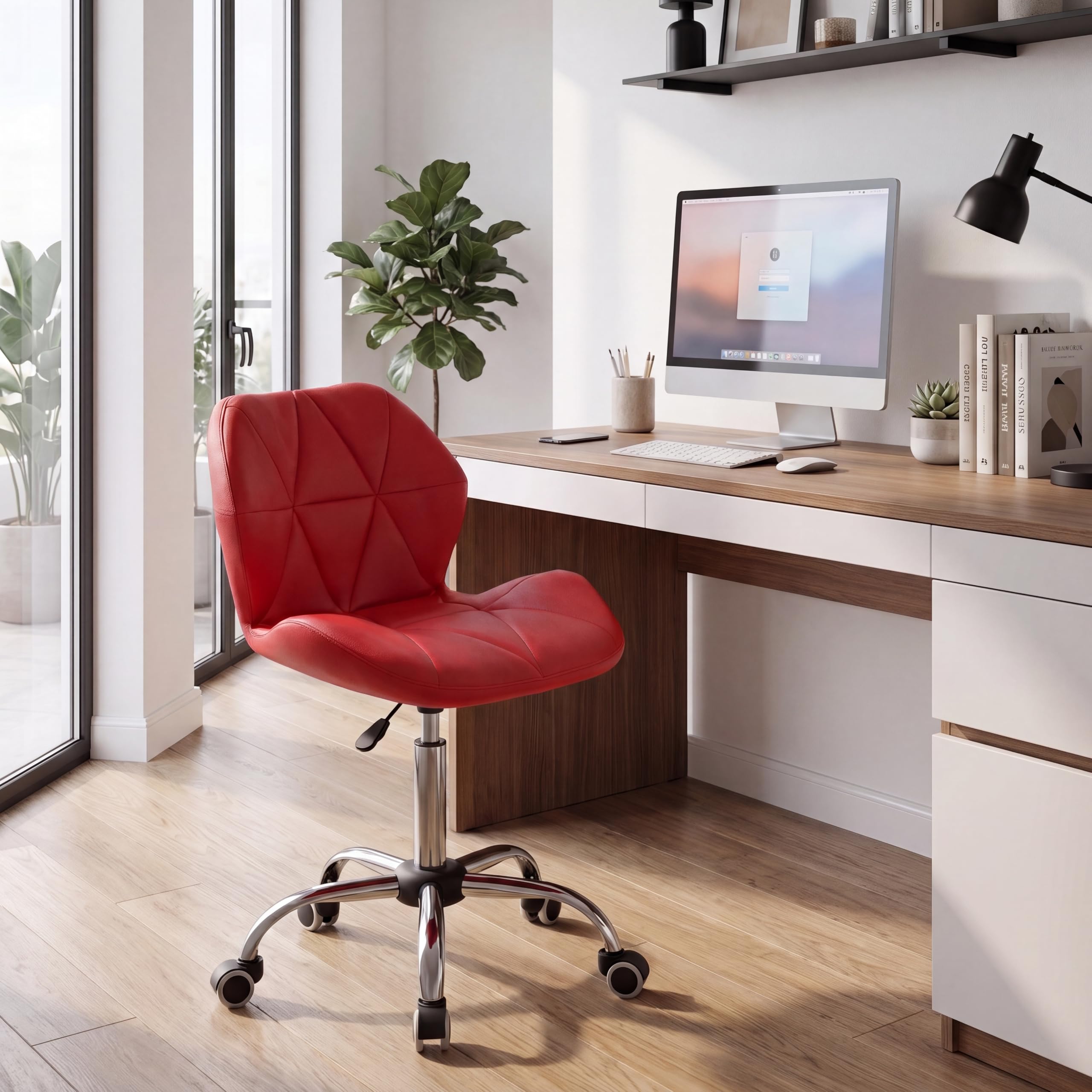Vida Designs Geo Sedia da Ufficio per Computer, Colore Rosso, con Gambe Regolabili e Girevoli, H 80 96 x W 47.5 x D 49 cm