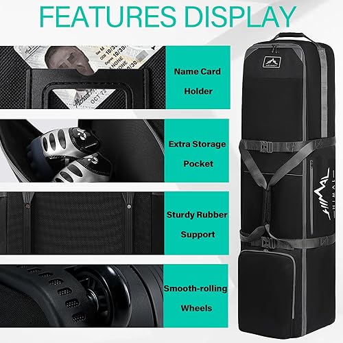 Miniatura 5 de Bolsa de viaje de golf con varilla de soporte ajustable, 900D resistente tela Oxford funda de viaje de golf para aerolíneas con ruedas