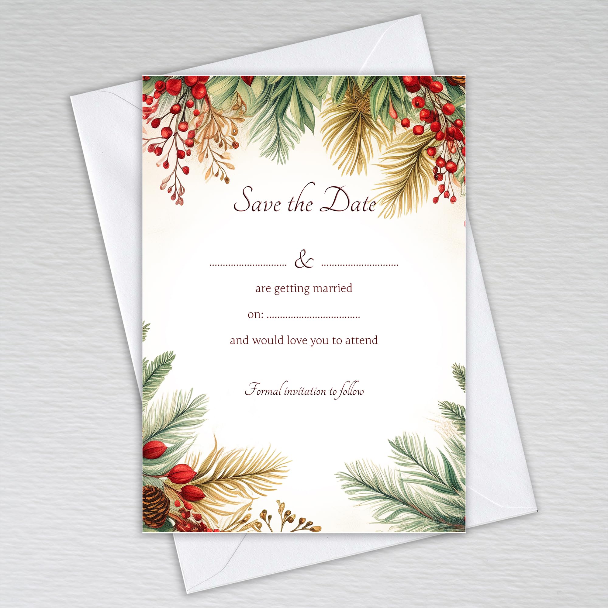 Webspectations Red Berry Christmas Wedding Save the Date Cards with Envelopes/Save the Day Invitations: Red Berry Winter Save the Date Invites (Pack of 50 with Envelopes)