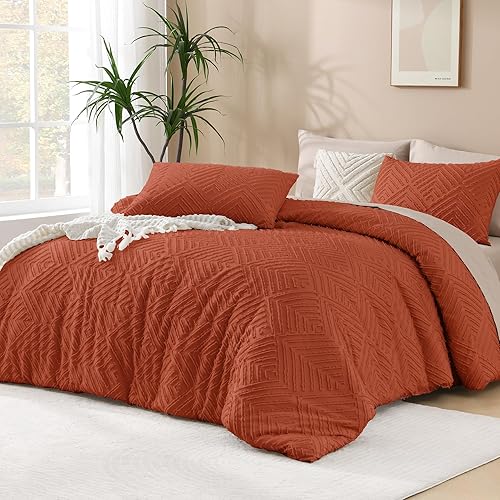Andency Burnt Orange Oversized King Comforter 120"x98", 3 Pieces Terracotta Boho Bedding Set & Collections, Farmhouse Tufted Fluffy Bed Set (1 Comforter, 2 Pillowcases)