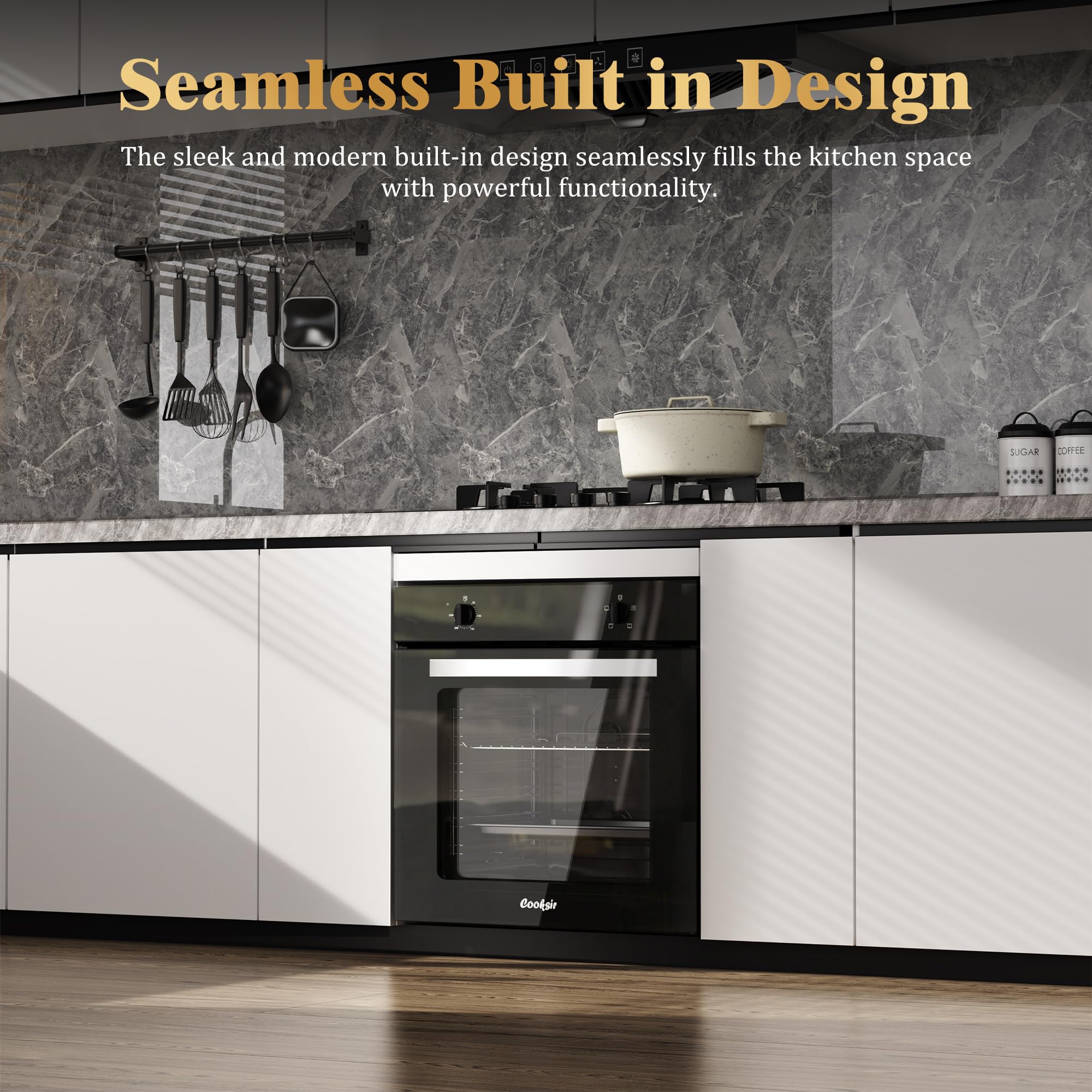 Hobsir Electric Oven, 65L Built-in Oven 4 Functions Knob Control 2000W Plug and Play 220~240V 60cm Wide [Energy Class A] — view 5