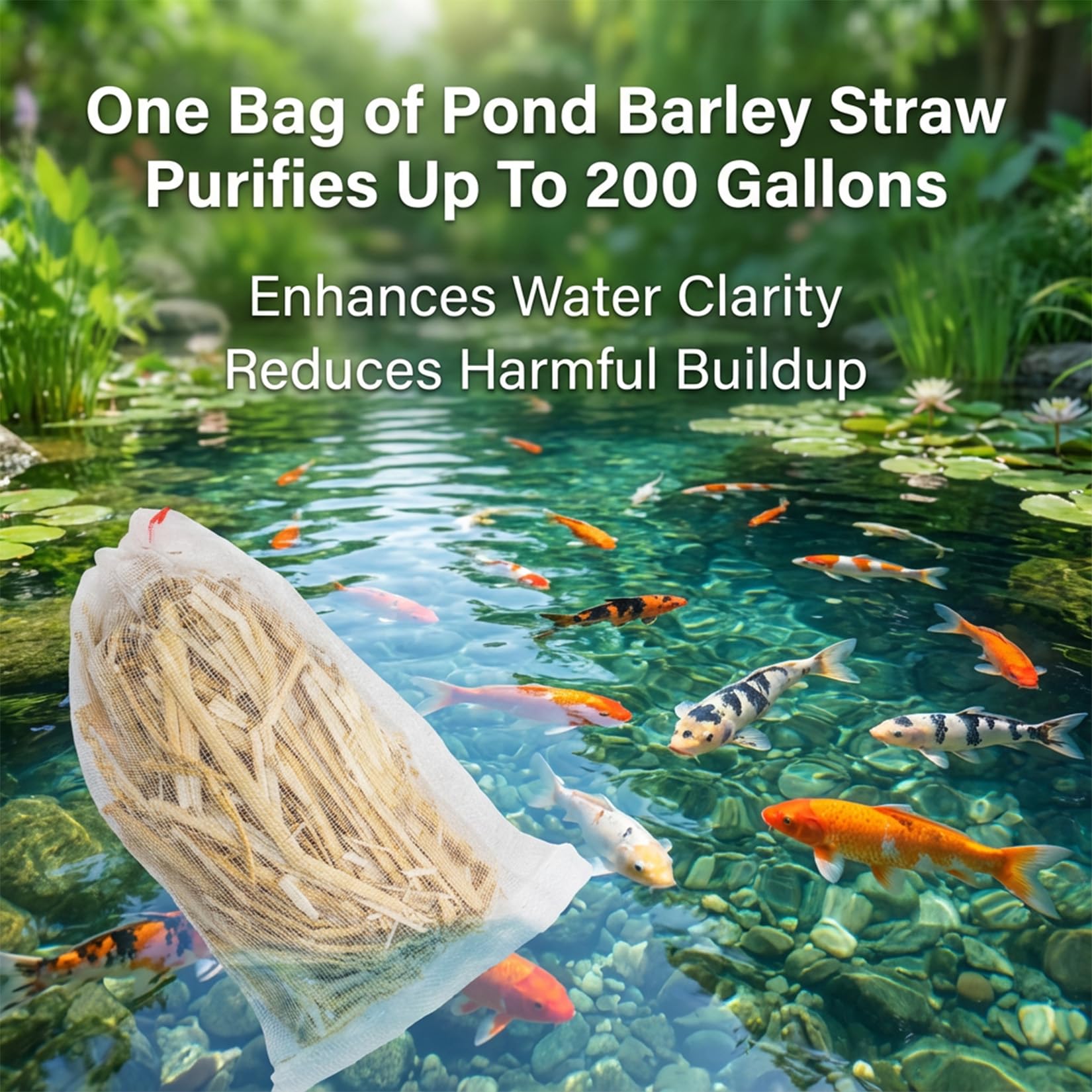 MAQIHAN Paille d'orge pour étangs – Traitement des bassins de paille jusqu'à 2000 gallons, soutient l'équilibre de l'eau, convient pour les carpes koï, les animaux domestiques, le jardin et les