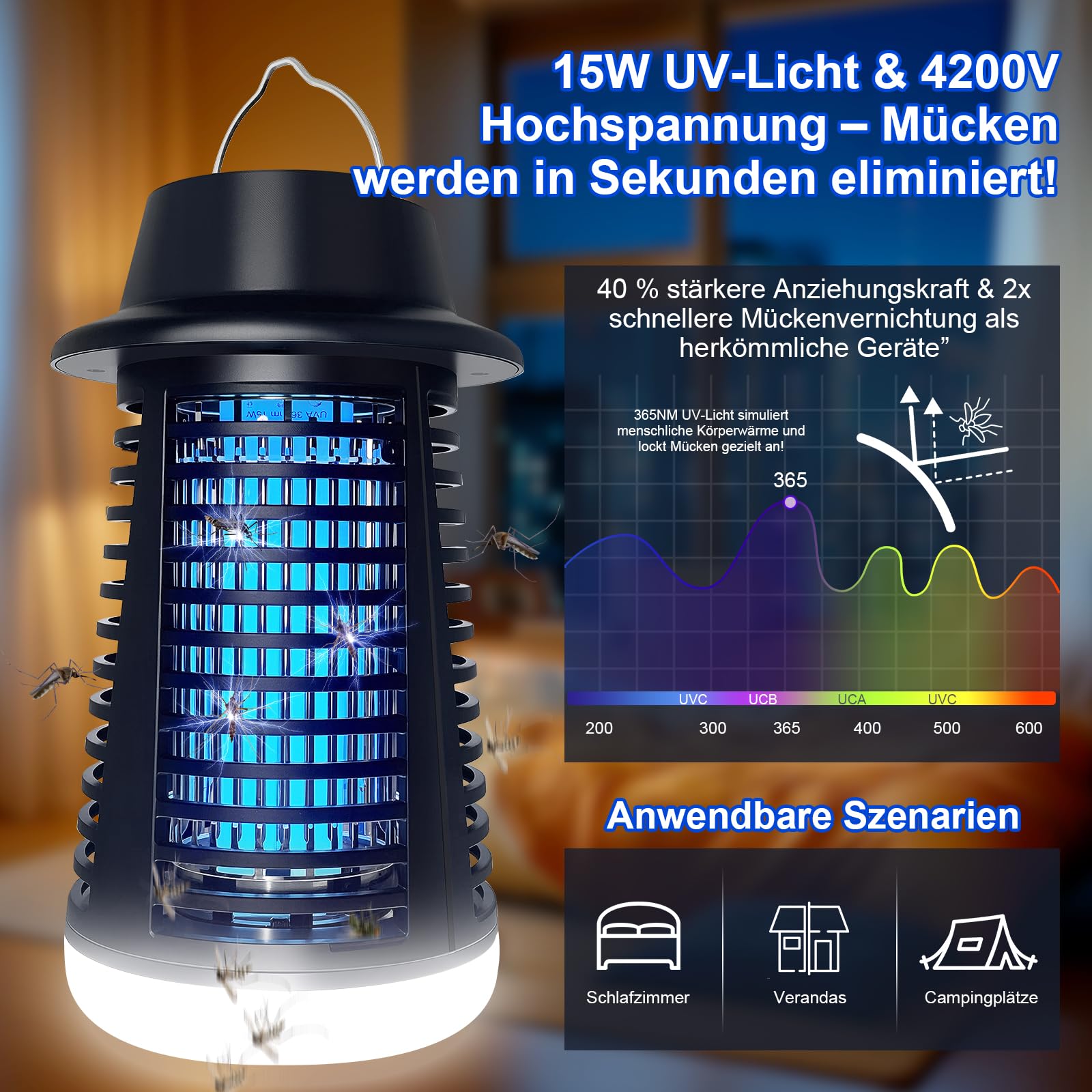 Elektryczna pułapka na owady z lampą LED (czarna)