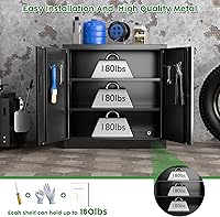 Vista 6 de Armario de almacenamiento de metal con cerradura, armario de garaje de metal con cerradura con tableros de clavijas y ganchos para garaje, almacén