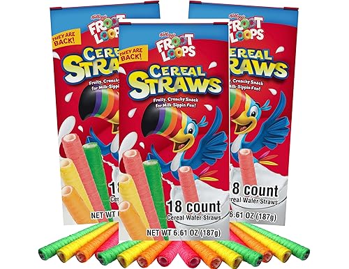 2024 Kellogg's Strawberry Froot Loops Cereal Straws: Edible Breakfast Alternatives Milk, Kids Cereals, Nostalgic 90s Treats